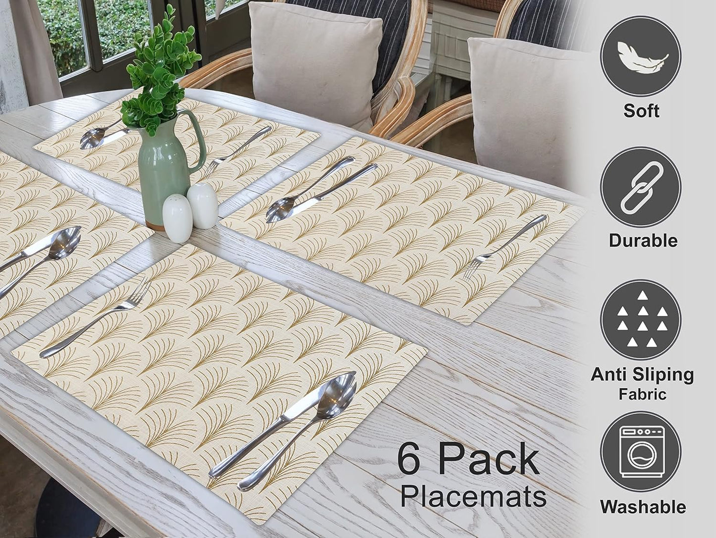 Ruvanti Placemats Set of 6, 100% Cotton Place Mats of 13"x19" – Luminous | Heat, Stain resistant, Washable, Non-Slip