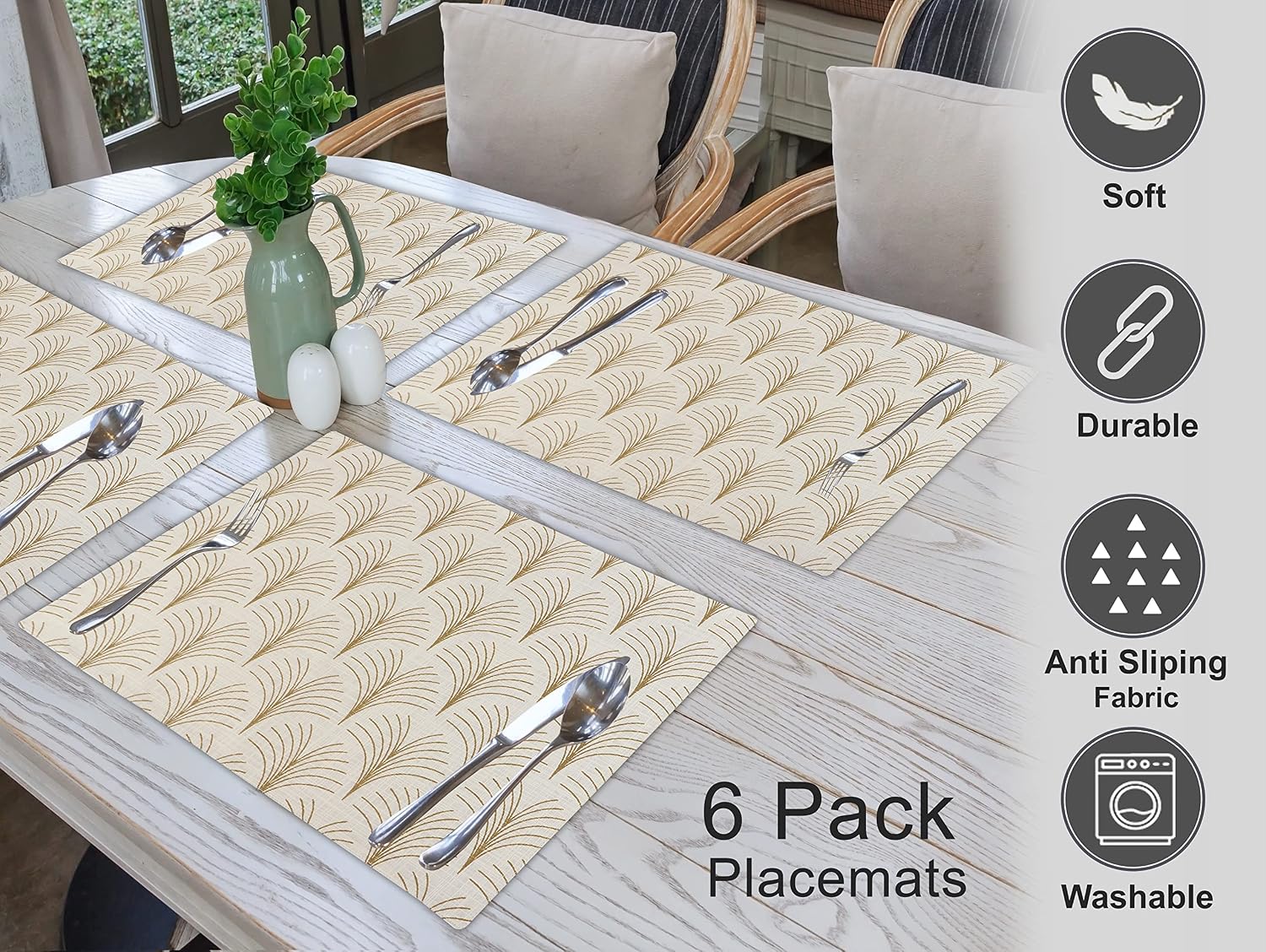 Ruvanti Placemats Set of 6, 100% Cotton Place Mats of 13"x19" – Luminous | Heat, Stain resistant, Washable, Non-Slip