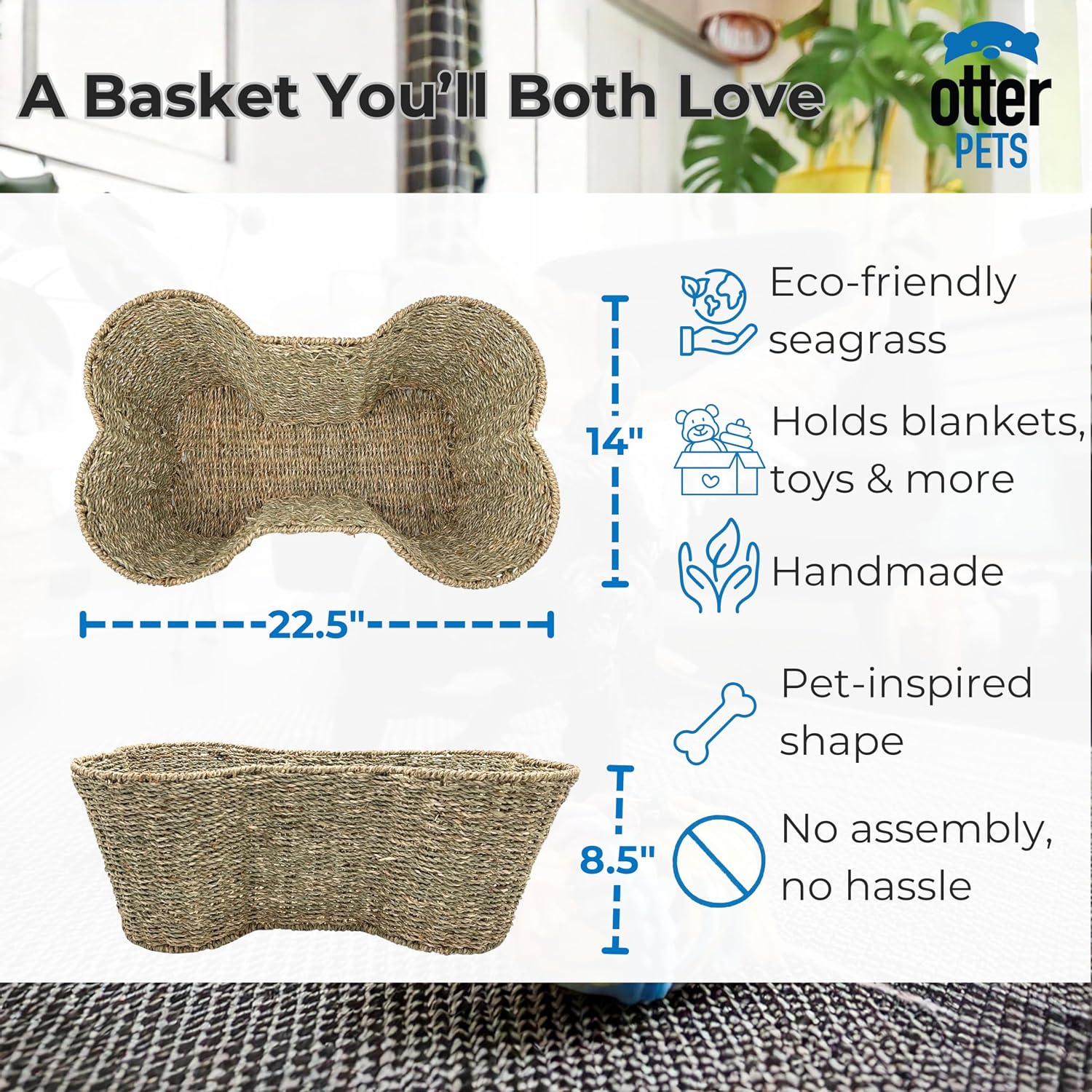 Seagrass Bone Shaped Dog Toy Bin / 22 x 14 / Large
