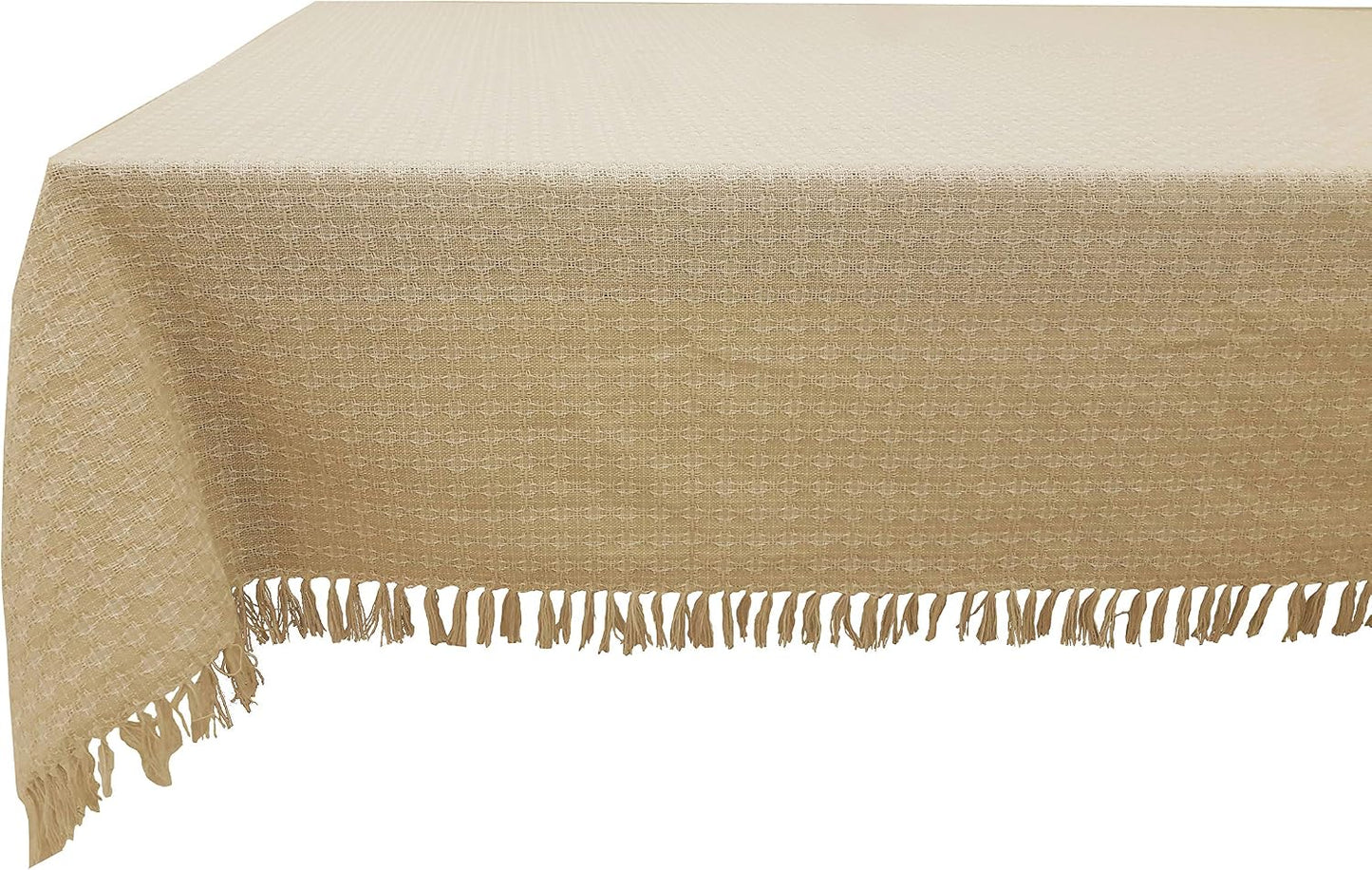 Table Cloth, Natural/Ivory Woven Fringed, 100% Cotton Table Cover, Size 60x120 Inch, Suitable for Formal Dining