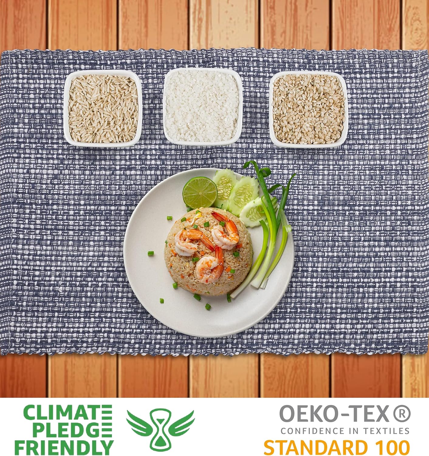Urban Villa Two Tone Placemat Cotton Tablemat 14x20 (Set of 6) Blue White