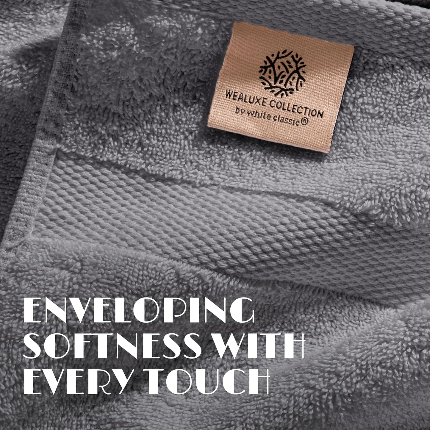 White Classic Wealuxe Grey Towels for Bathroom 6 Pack, Cotton Bath Towel Set for Hotel, Gym, Spa, Soft Extra Absorbent