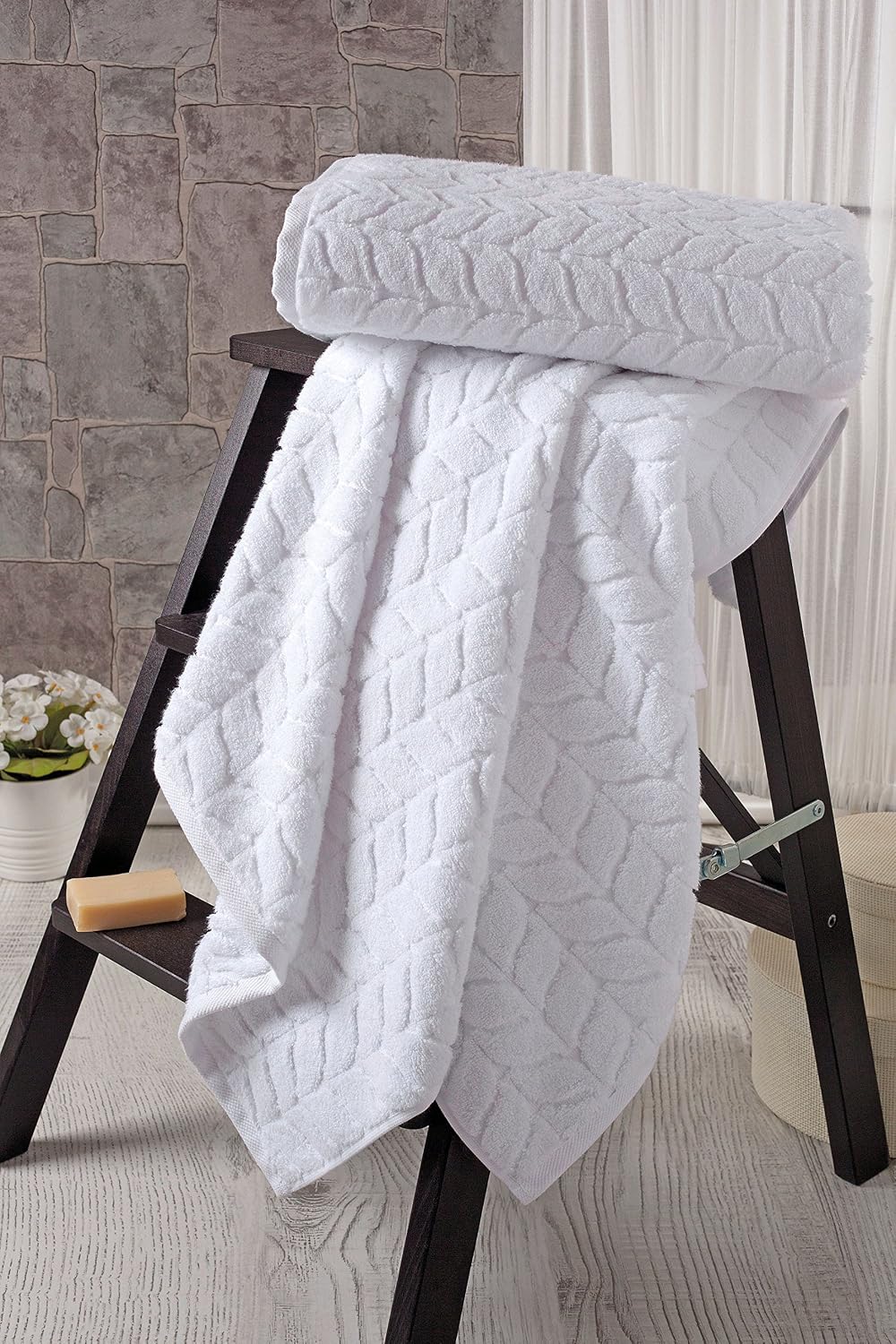 BAGNO MILANO Turkish Cotton Bath Towels, Hand Towels - Soft Plush Jacquard Collection - Highly Absorbent Towel Set