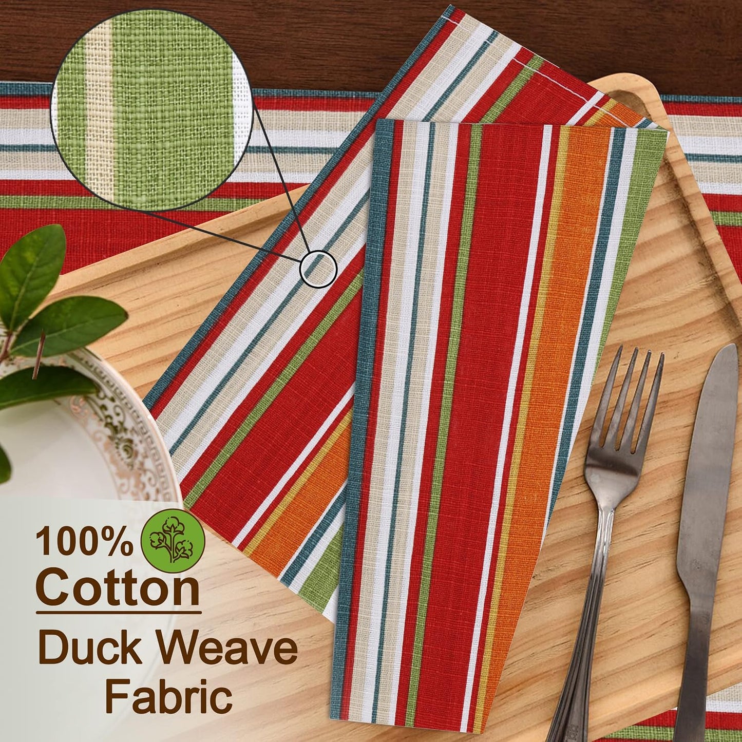 Ruvanti Cloth Napkins Set of 6, 100% Cotton 18”x18” - Multi Stripes | Washable, Soft, Durable & Absorbent Everyday