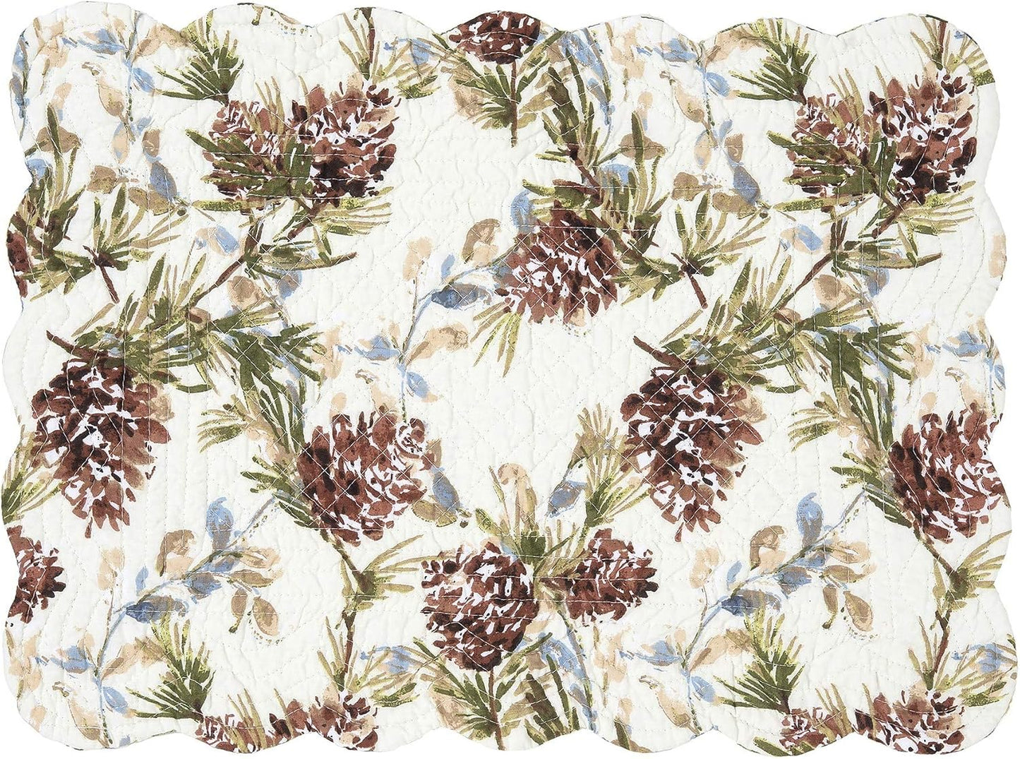 C&F Home Cooper Pines Pinecone Lodge Cotton Quilted Placemats Set of 6 Reversible Machine Washable Scallop Edge 13" x