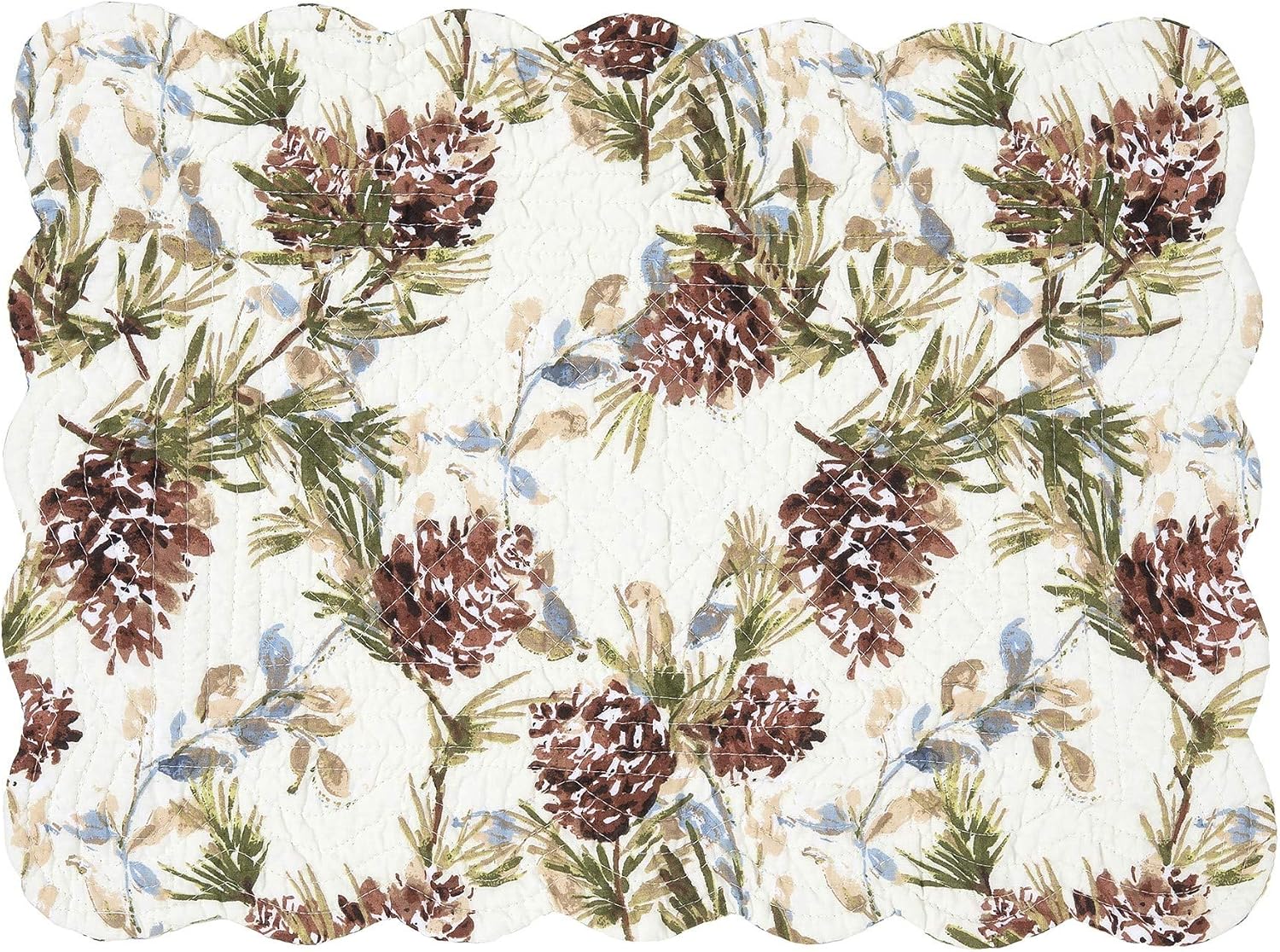 C&F Home Cooper Pines Pinecone Lodge Cotton Quilted Placemats Set of 6 Reversible Machine Washable Scallop Edge 13" x