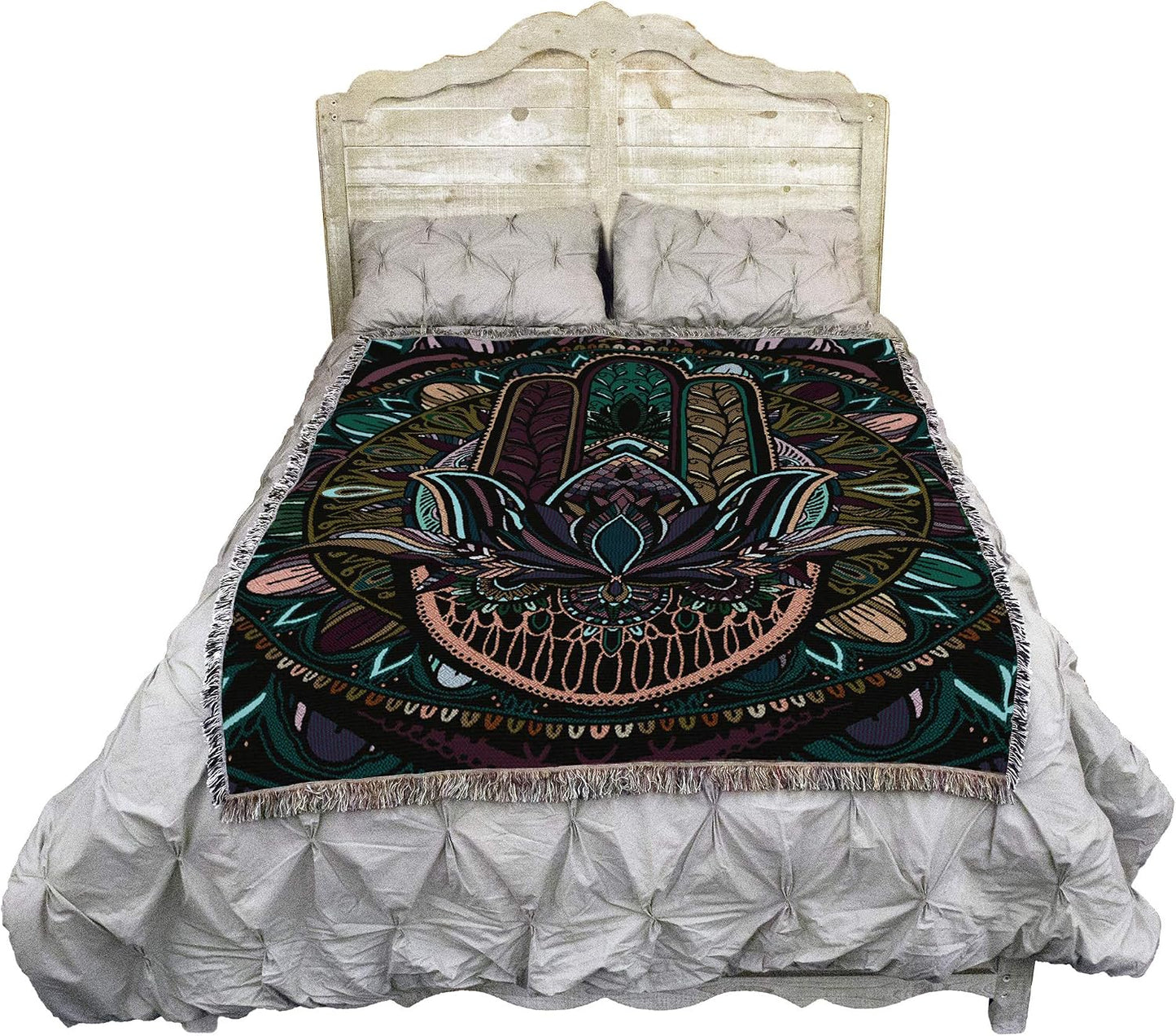 Arabic Middle East Gift Tapestry Throw Woven from Cotton / 72 x 54 / Flowering Hamsa
