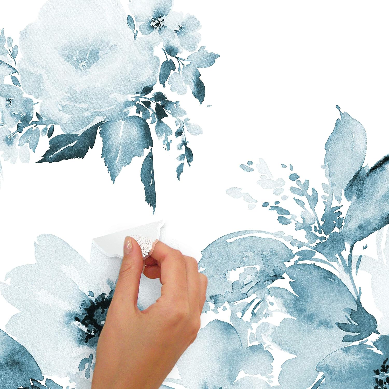 RMK4708GM Watercolor Floral Peel and Stick Wall Decals / Blue