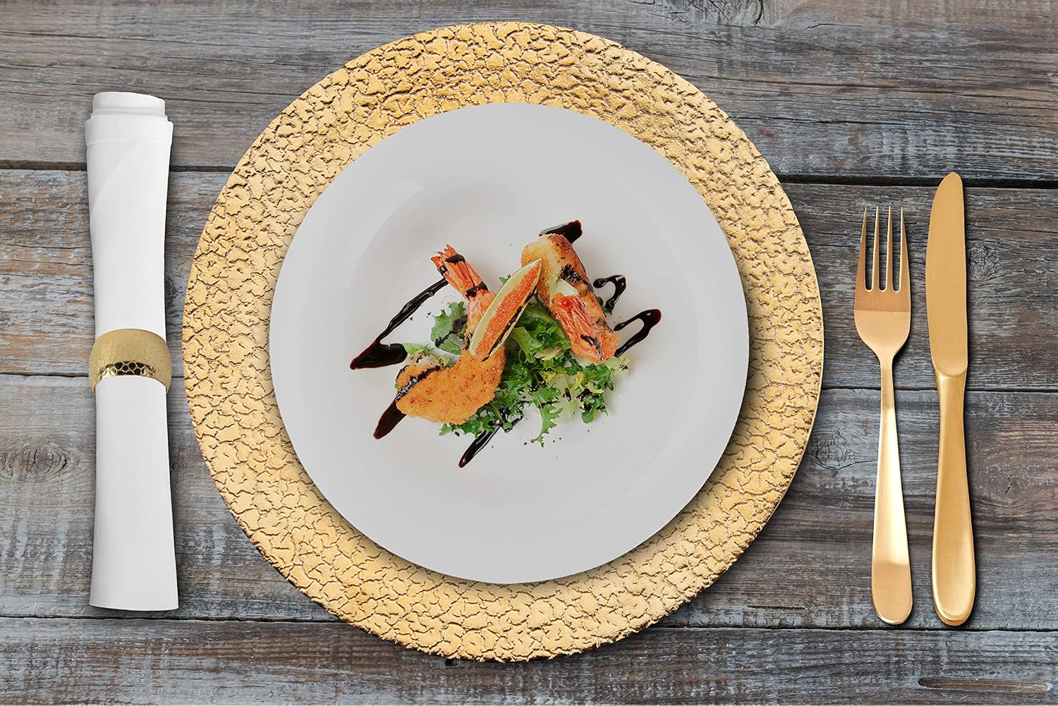 13 Inch Round Elegant Serve ware Charger Plates with Matching Napkin Rings, Wedding, Dinner party, Event - Choose from