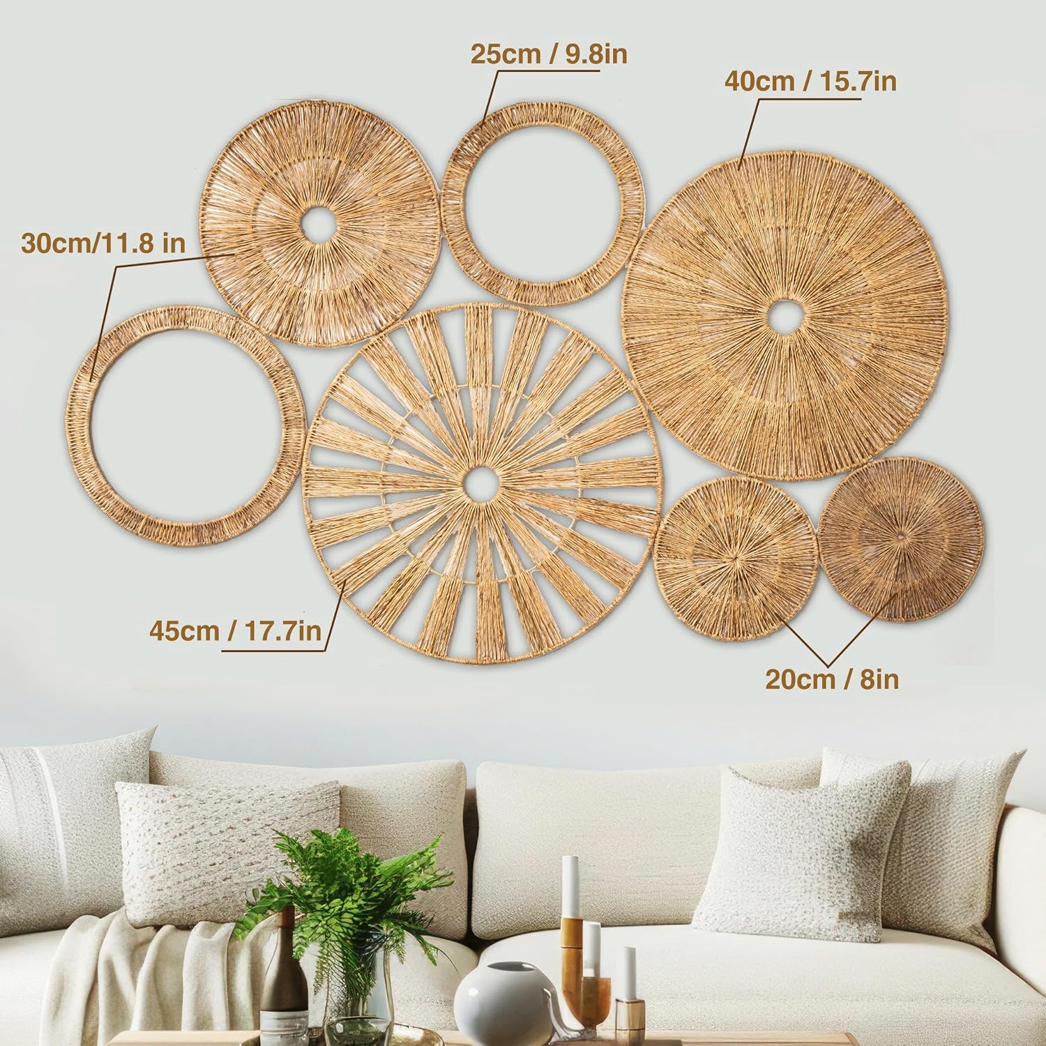 Xavia Handicrafts Boho Wicker Rattan Plate Basket For Décor Hanging Wall / Set of 7