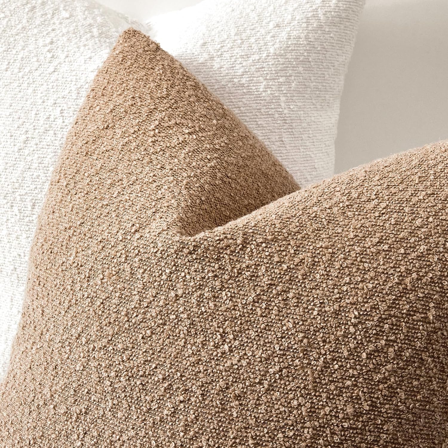 Boucle Throw Pillow Covers / Camel / 18 x 18 / Set of 2