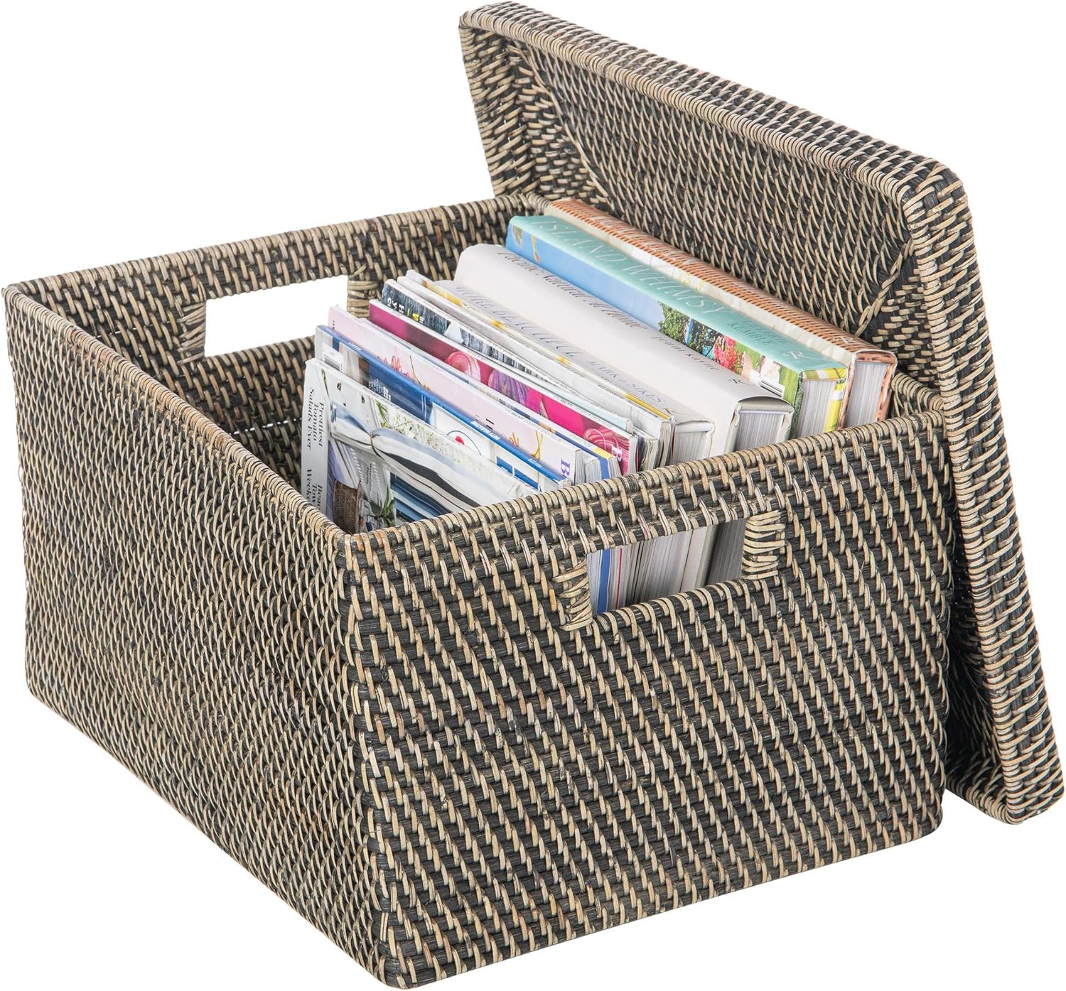Rattan Storage Box and Decorative Basket / Black Wash / 18.5 Inch