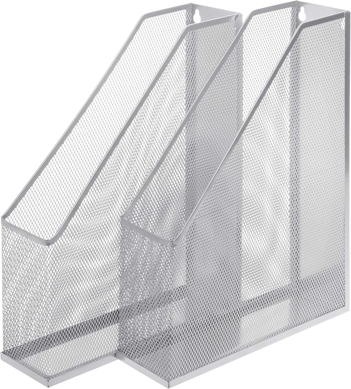 MyGift Silver Wire Mesh Document Holder, Wall Mounted or Desktop Magazine and File Rack, Set of 2