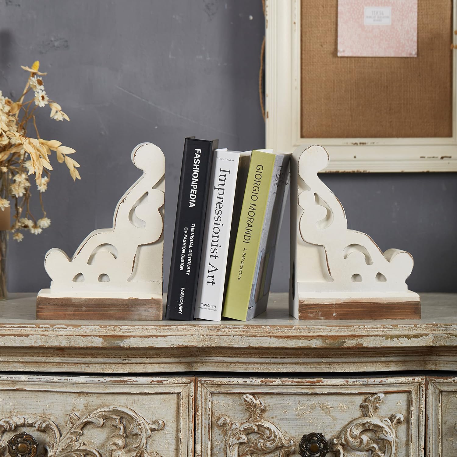 Wood Bookends Decorative / White