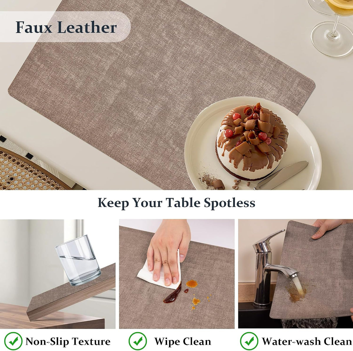 FROMHEART Faux Leather PU Placemats Set of 12 (Dark Coffee,11.8" x 17") | Waterproof,Heat/Oil Stain-Resistant Table