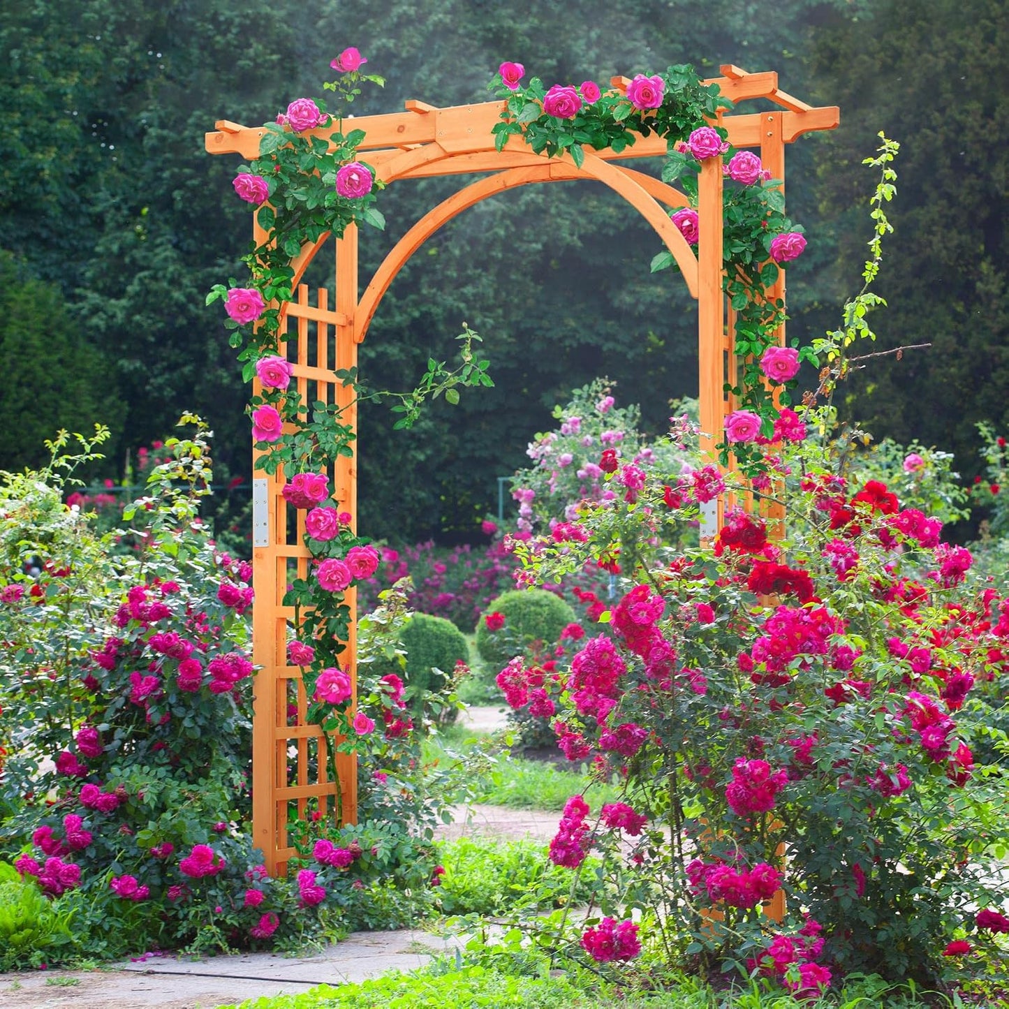 Yaheetech 85in Wooden Garden Arch Arbor Trellis for Backyard Patio Outdoor | Metal-reinforced fir wood arch with