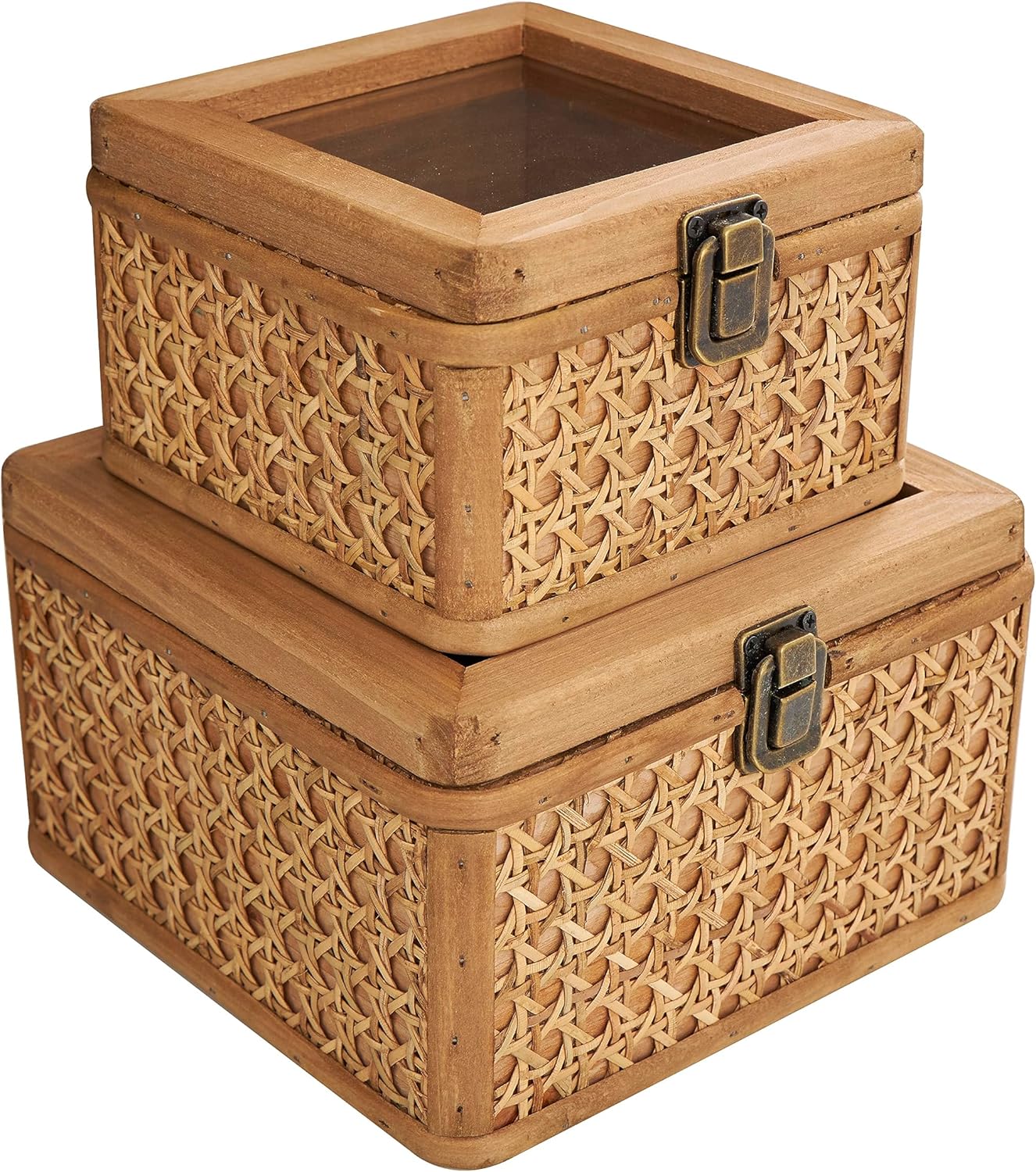Rattan Handmade Decorative Box Woven Decorative Keepsake Boxes / Brown / 7", 6"W / Set of 2