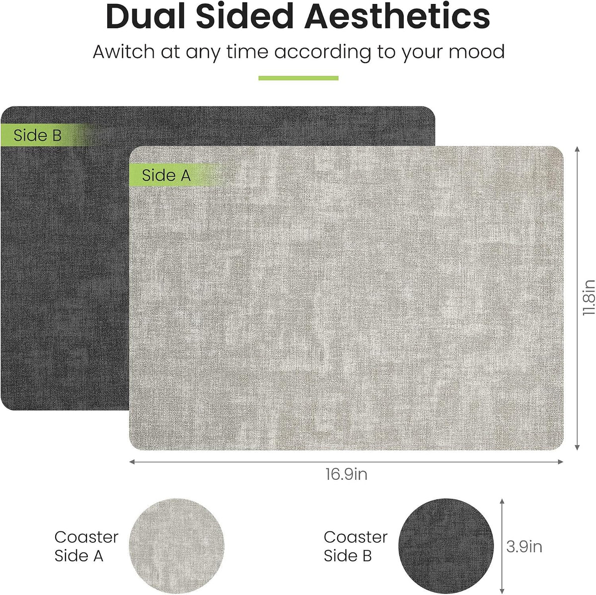 Fyvva Placemats Set of 6 Wipeable Reversible Faux Leather with Coasters | Waterproof, Non-Slip Rectangular Table Mats