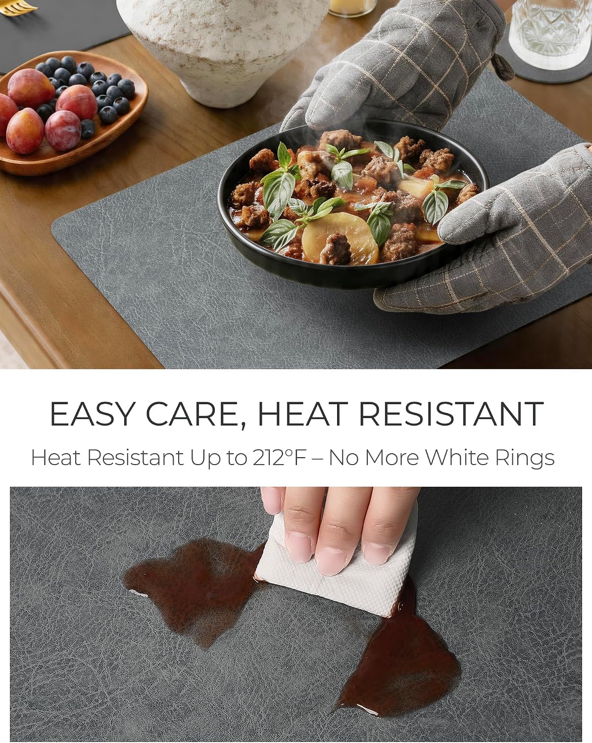 Reversible Faux Leather Placemats / Mist Gray / 12 x 17 / Set of 6