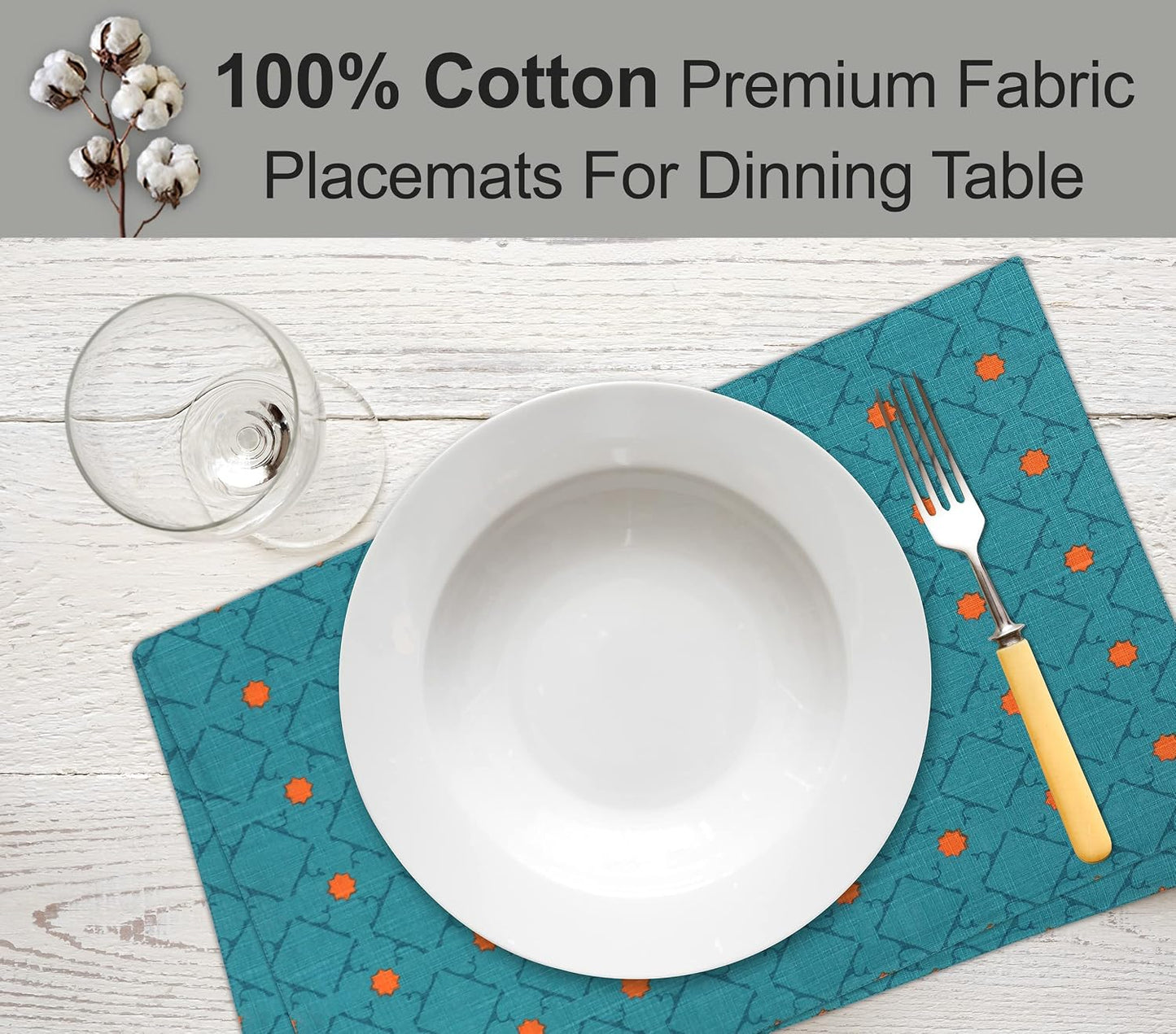 Ruvanti Placemats Set of 6, 100% Cotton Place Mats of 13"x19" – Combo | Heat, Stain resistant, Washable, Non-Slip