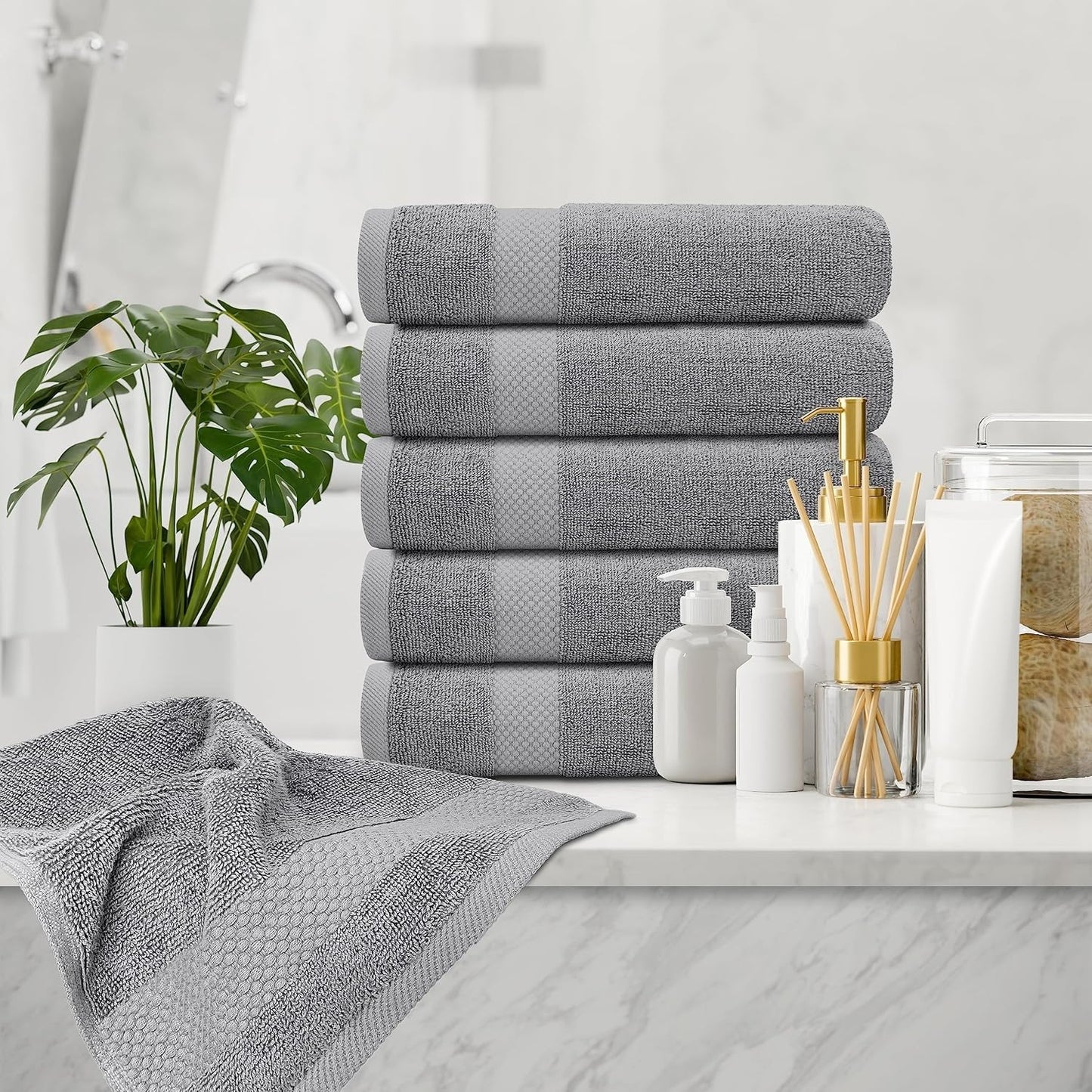 White Classic Luxury Light Gray Hand Towels - Soft 100% Turkish Cotton | Highly Absorbent Hotel spa Bathroom Towel