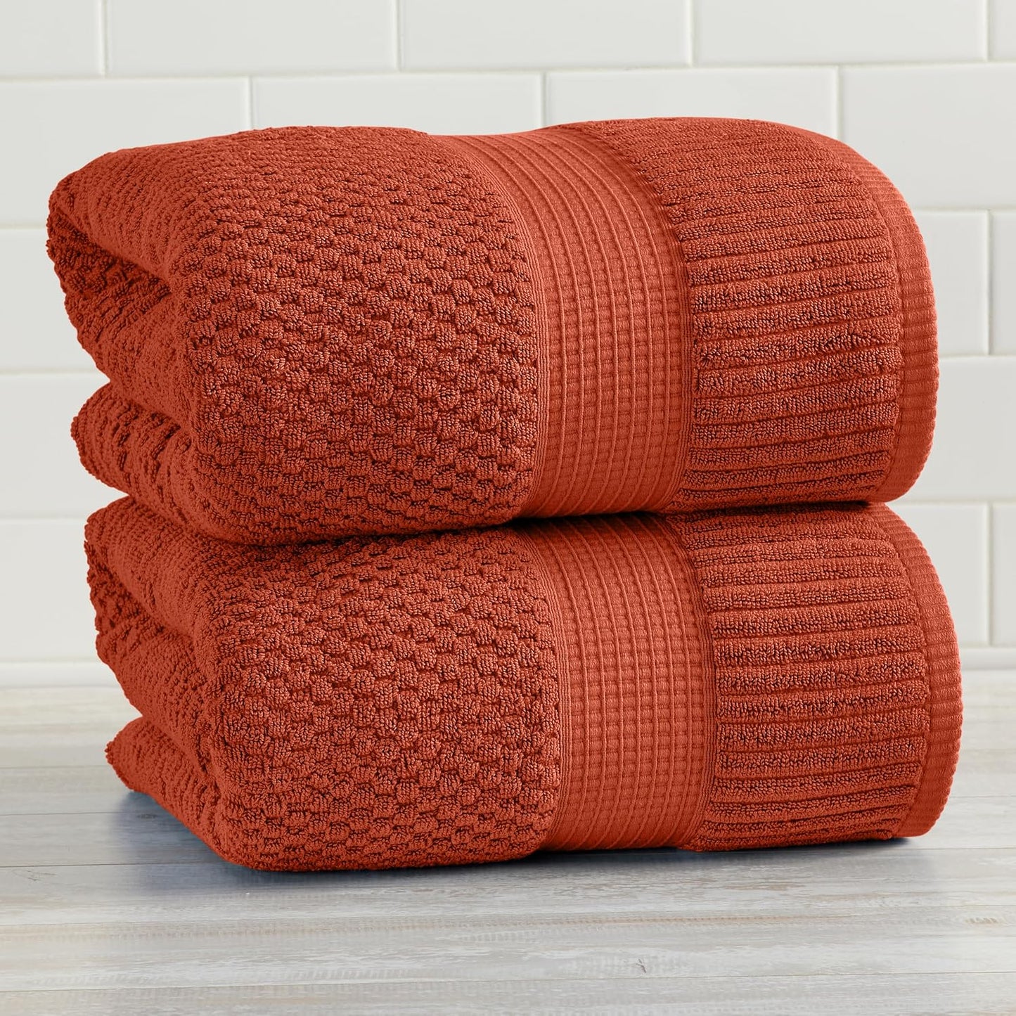 NY Loft 100% Cotton 2-Pack Oversized Bath Towel Set | Clay | Quick-Dry | Two Oversized 35" x 70" Bath Towels / Bath