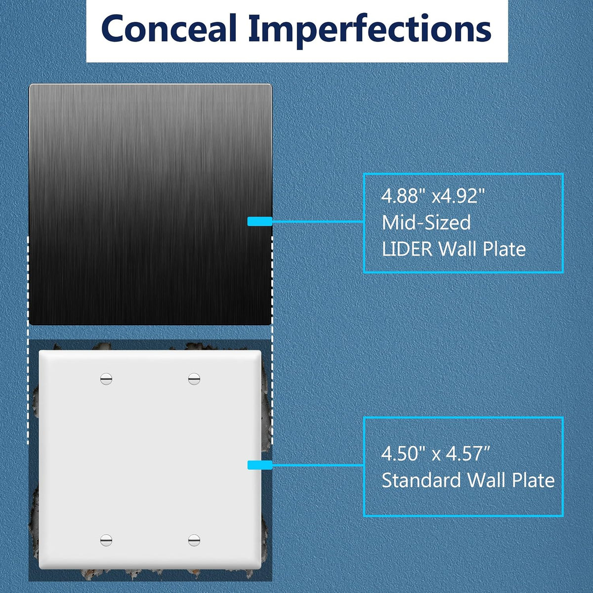 LIDER Double Blank Screwless Metal-Surface Wall Plate, Stainless Steel | Mid-Size 2-Gang 4.88” X 4.92”, Temperature And