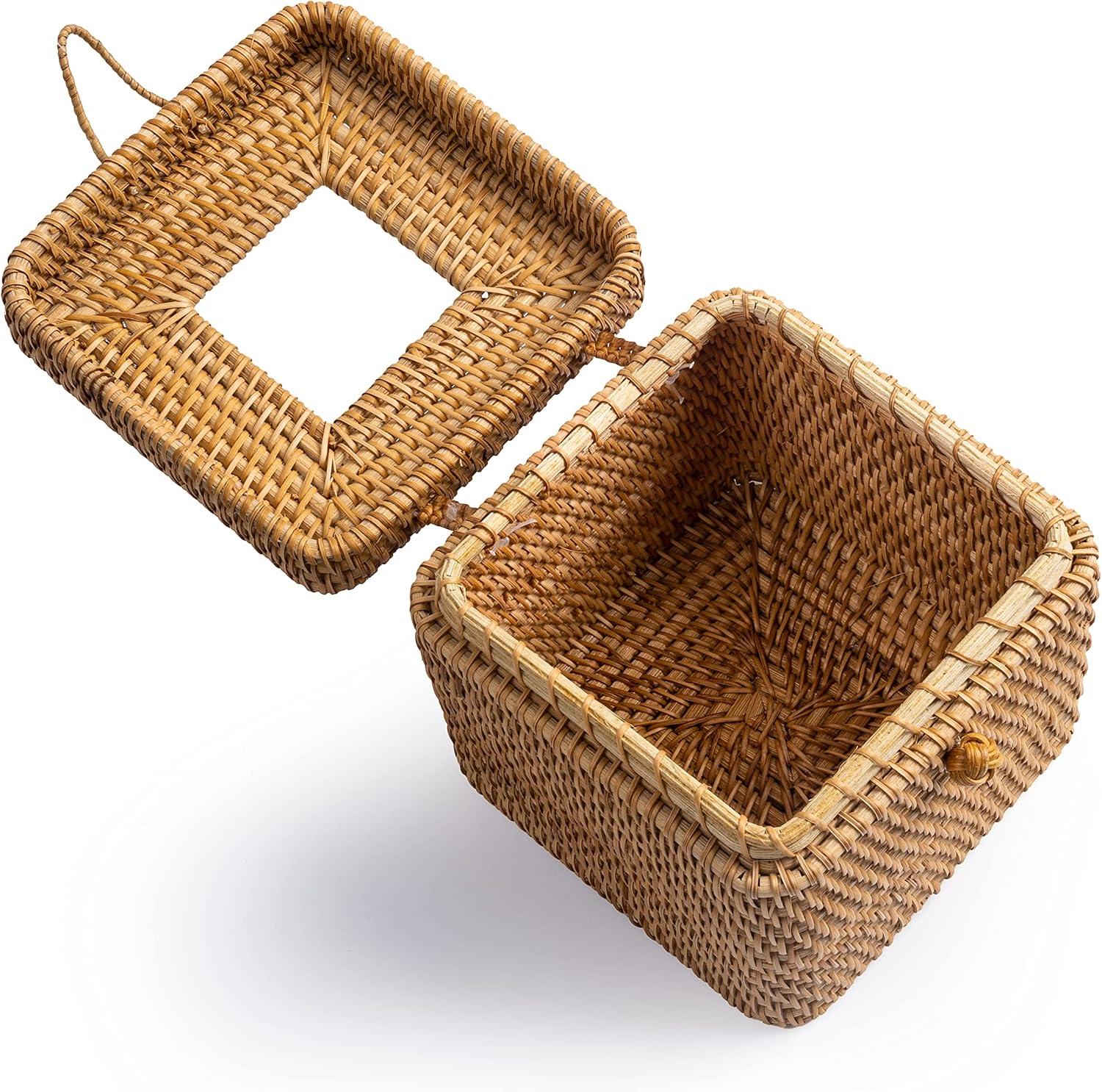 Rattan Square Tissue Box Cover- "-Decorative Woven Facial Tissue Holder / Yellow / 5.7 x 5.7 x 5