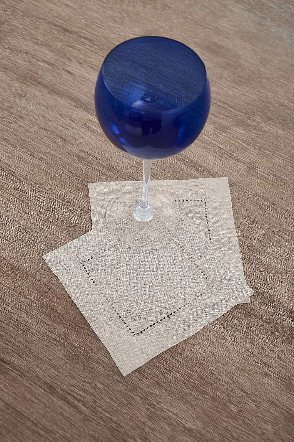 Solino Home 100% Linen Cocktail Napkins Light Natural, 6 x 6 in, Set of 12 | Classic Hemstitch Small Cloth Napkins for