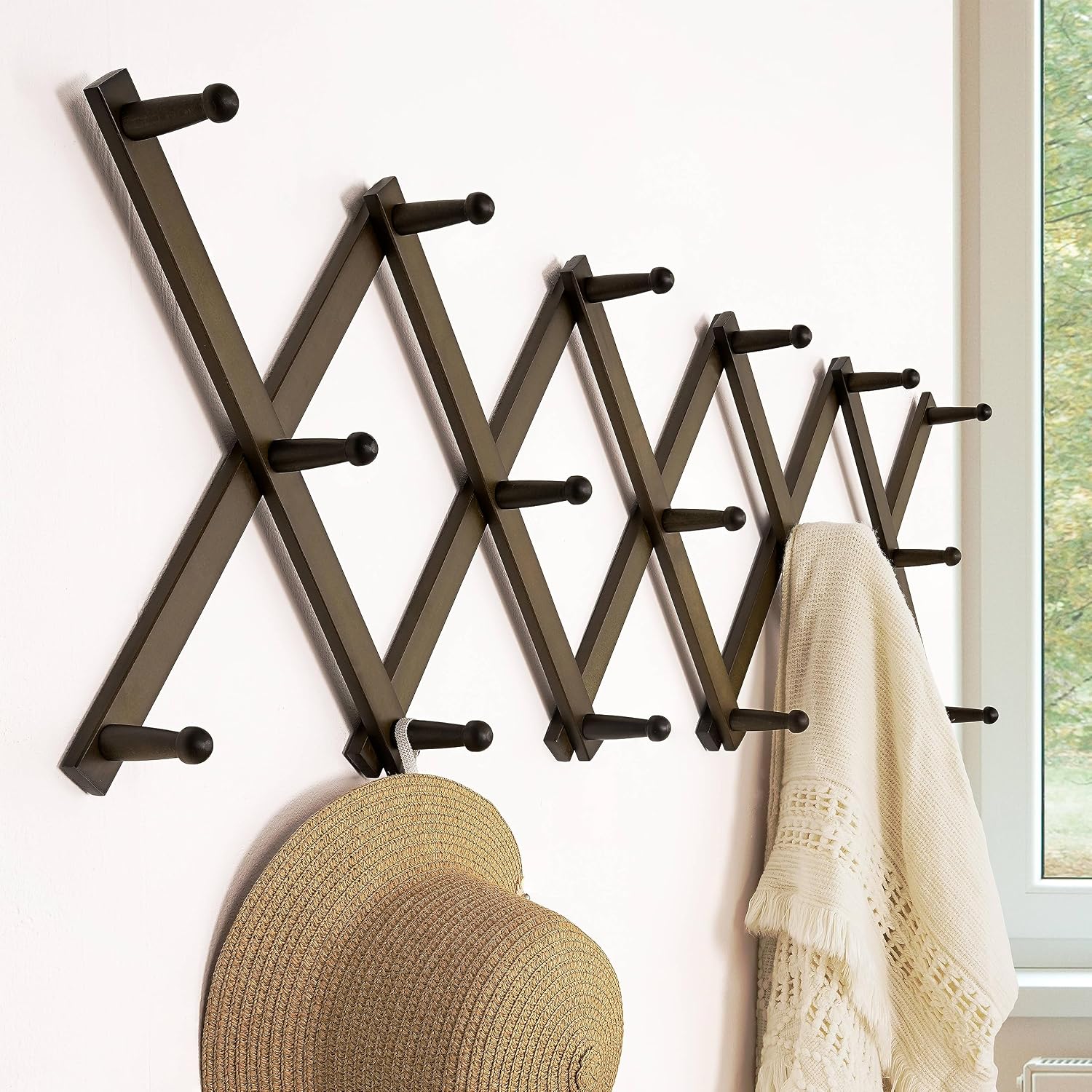 Accordion Wall Hanger: 16'' High Wooden Wall Expandable Coat Rack,Hat Rack Holder,Accordion Hook for Baseball