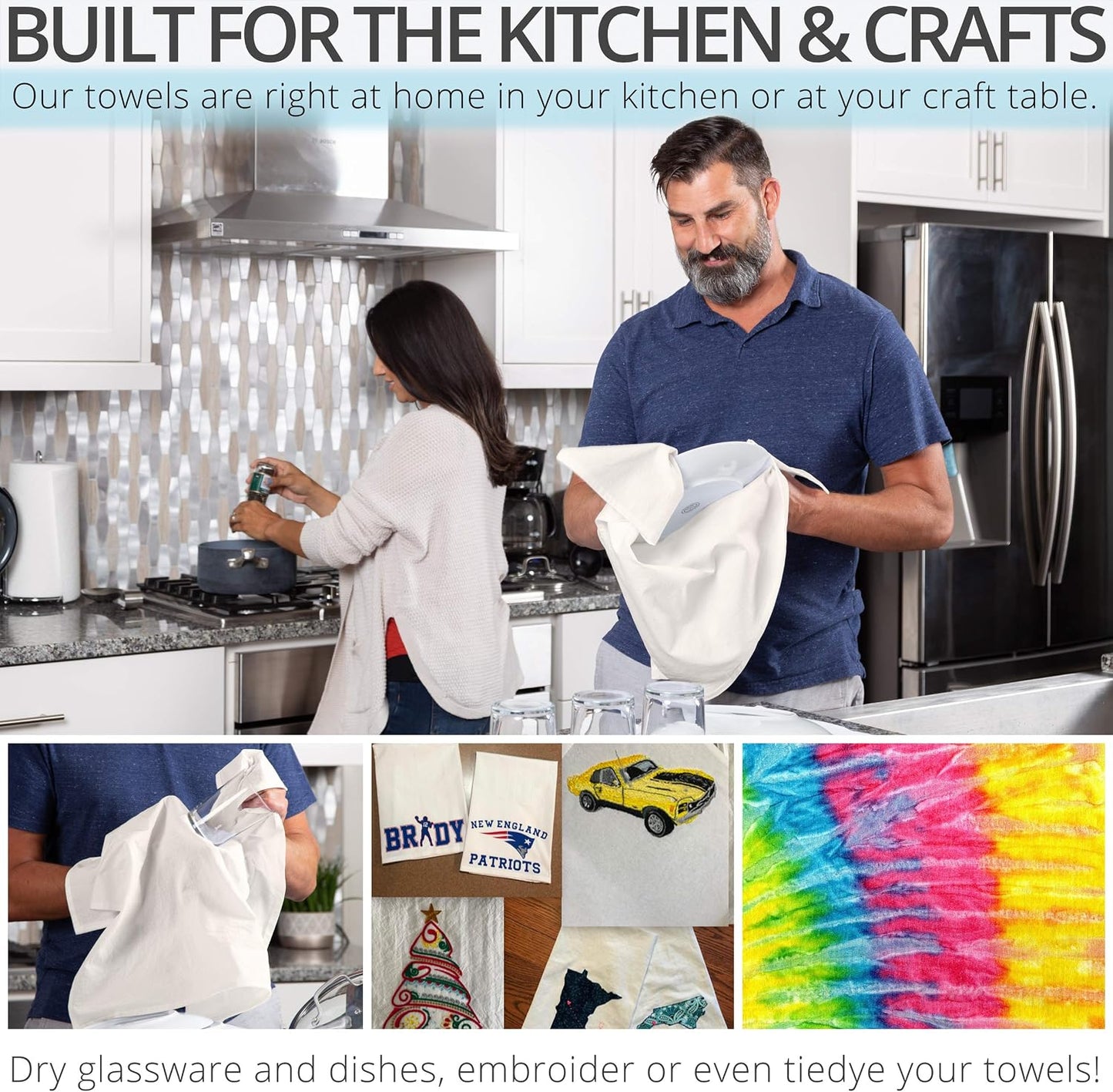 Aunti Em's Kitchen Flour Sack Dish Towels - Natural Cotton for Embroidery and Drying Glass, Hand, Dinnerware - Plain