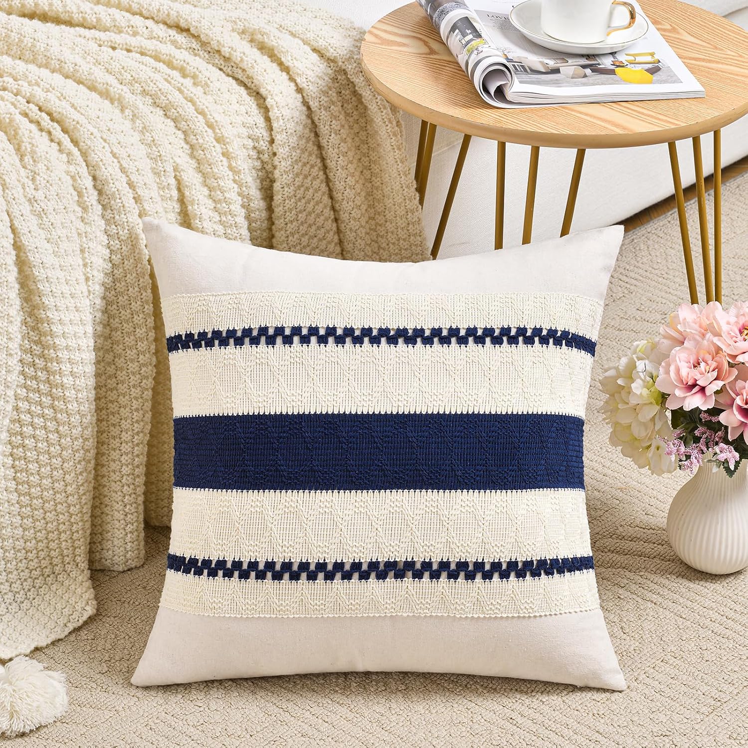 Decorative Throw Pillow Covers / 18 x 18 / Navy Blue / Set of 2