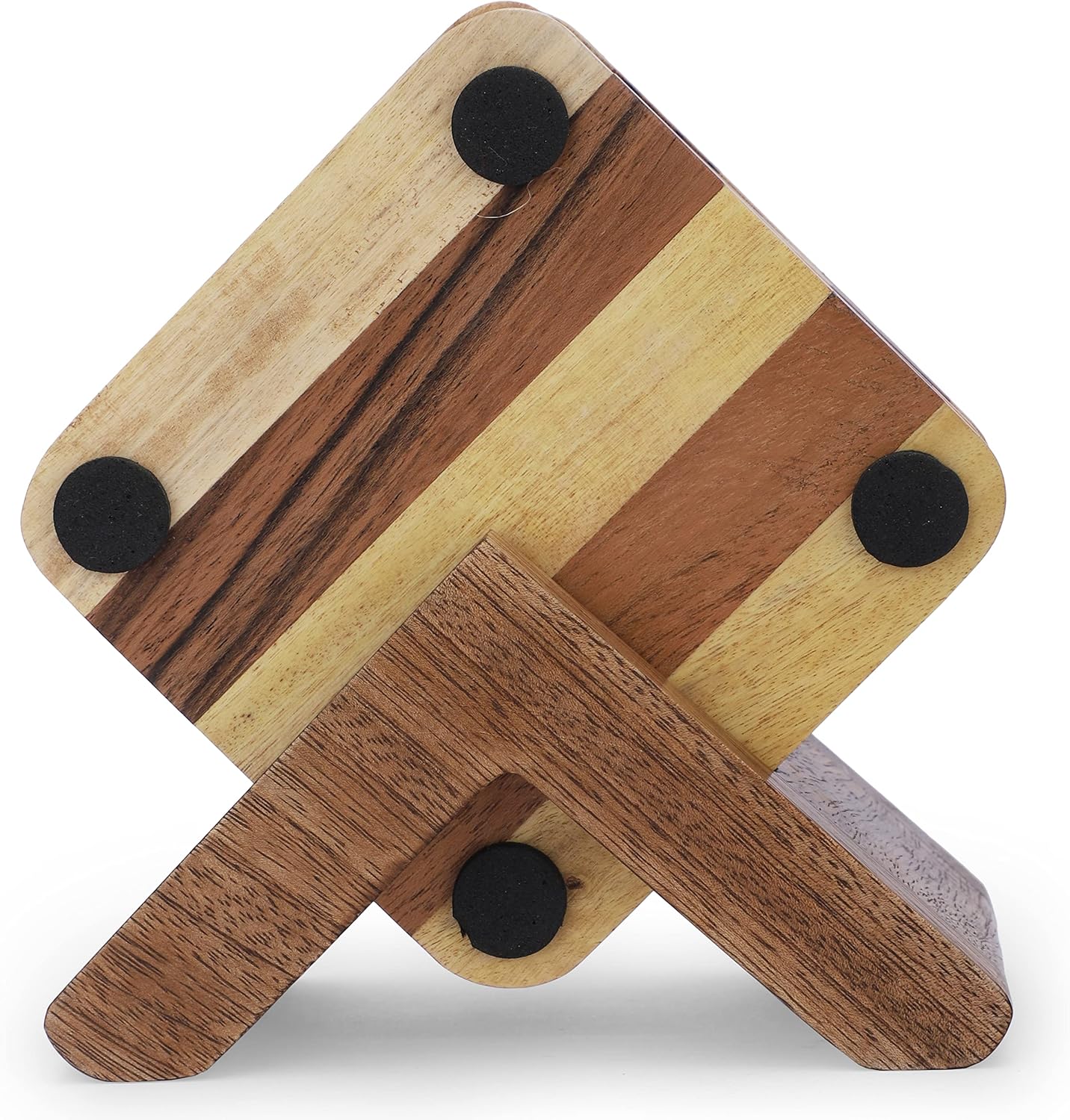 Holder Handmade Wooden Square Dual Tone Color Striped Design / Dual-color / Wood / 4 x 4 / Set of 4