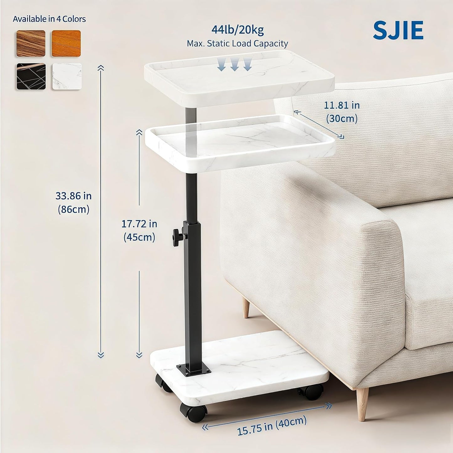 360°Swivel TV Tray Table for Small Spaces / L15.7*w11.8 / White-height Adjustable