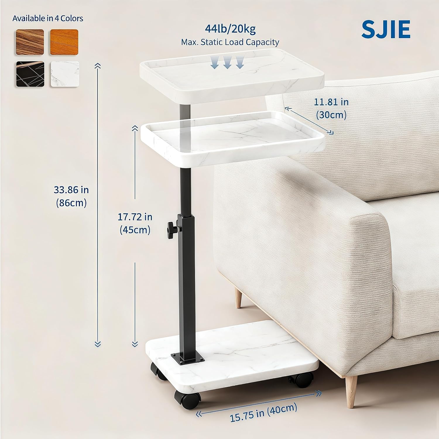360°Swivel TV Tray Table for Small Spaces / L15.7*w11.8 / White-height Adjustable