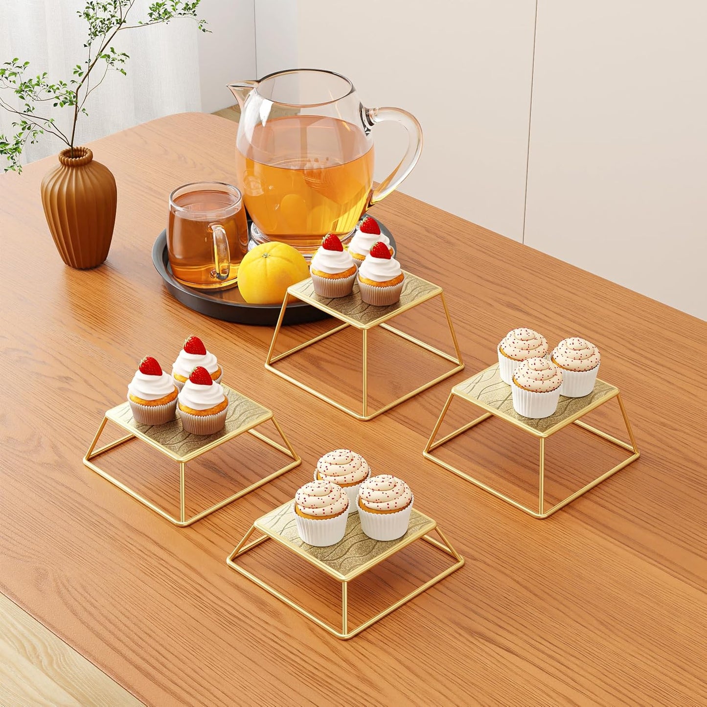 Dessert Table Risers Display Stands Food display Gold Metal Square Retail Pizza / 4p-gold-metal