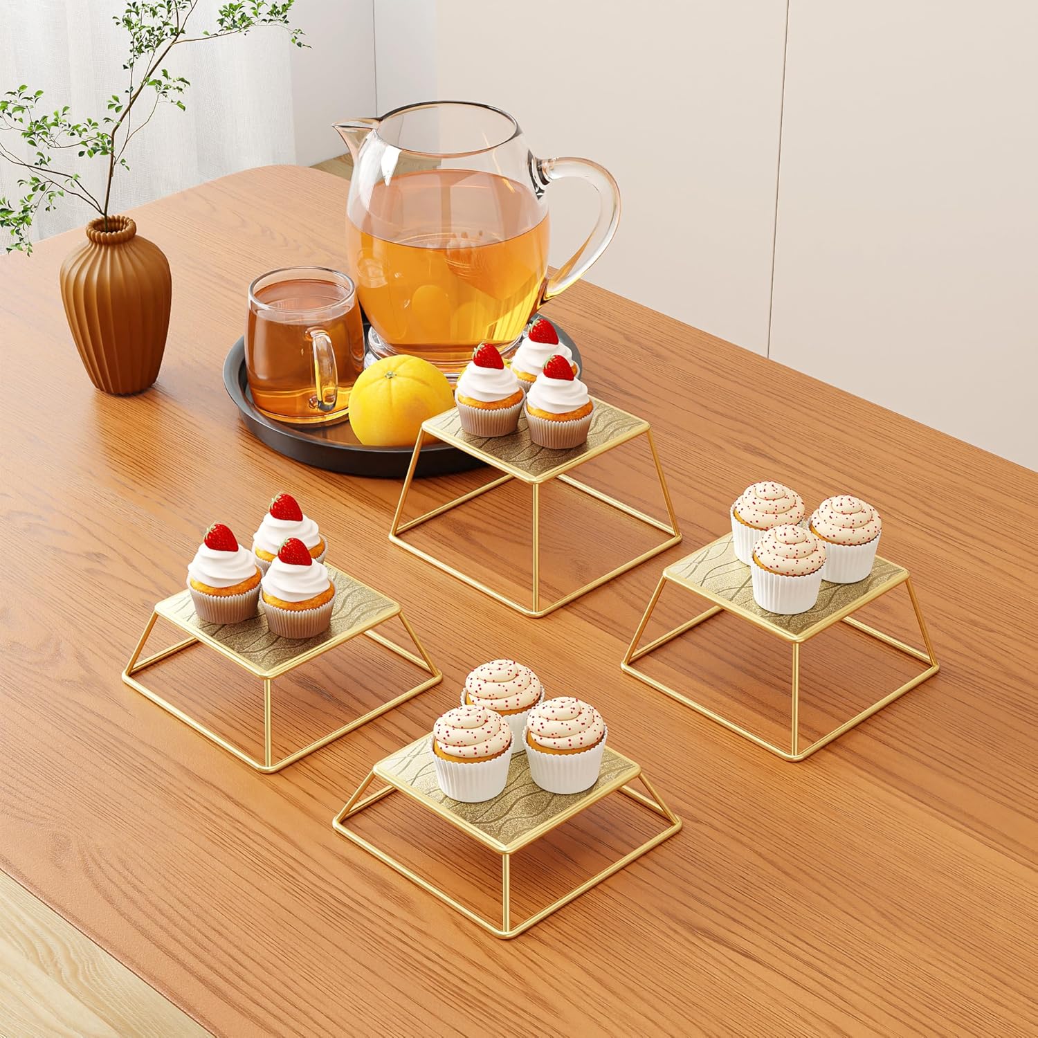 Dessert Table Risers Display Stands Food display Gold Metal Square Retail Pizza / 4p-gold-metal