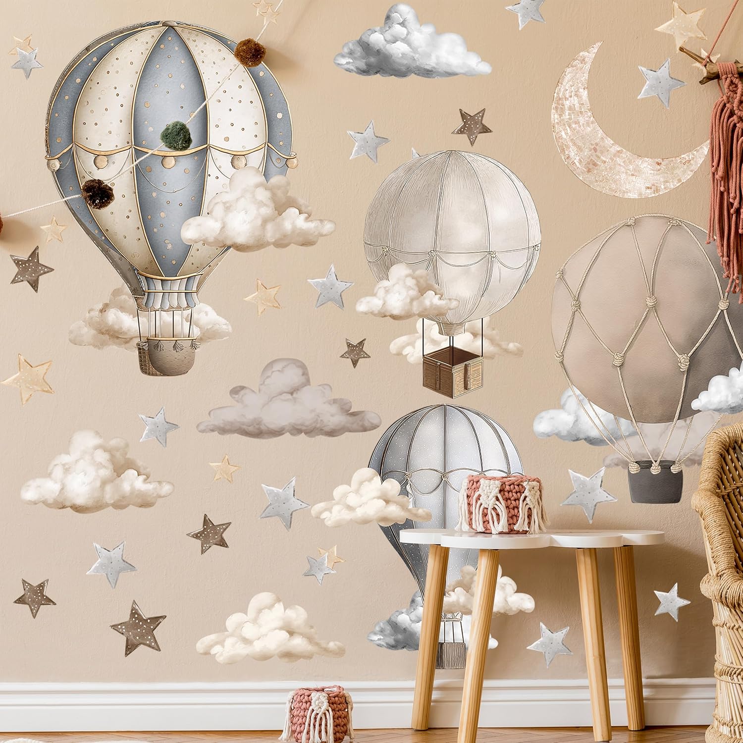 Dreamy Hot Air Balloon and Star Wall Decals / Hot Air Balloon Wall Decals