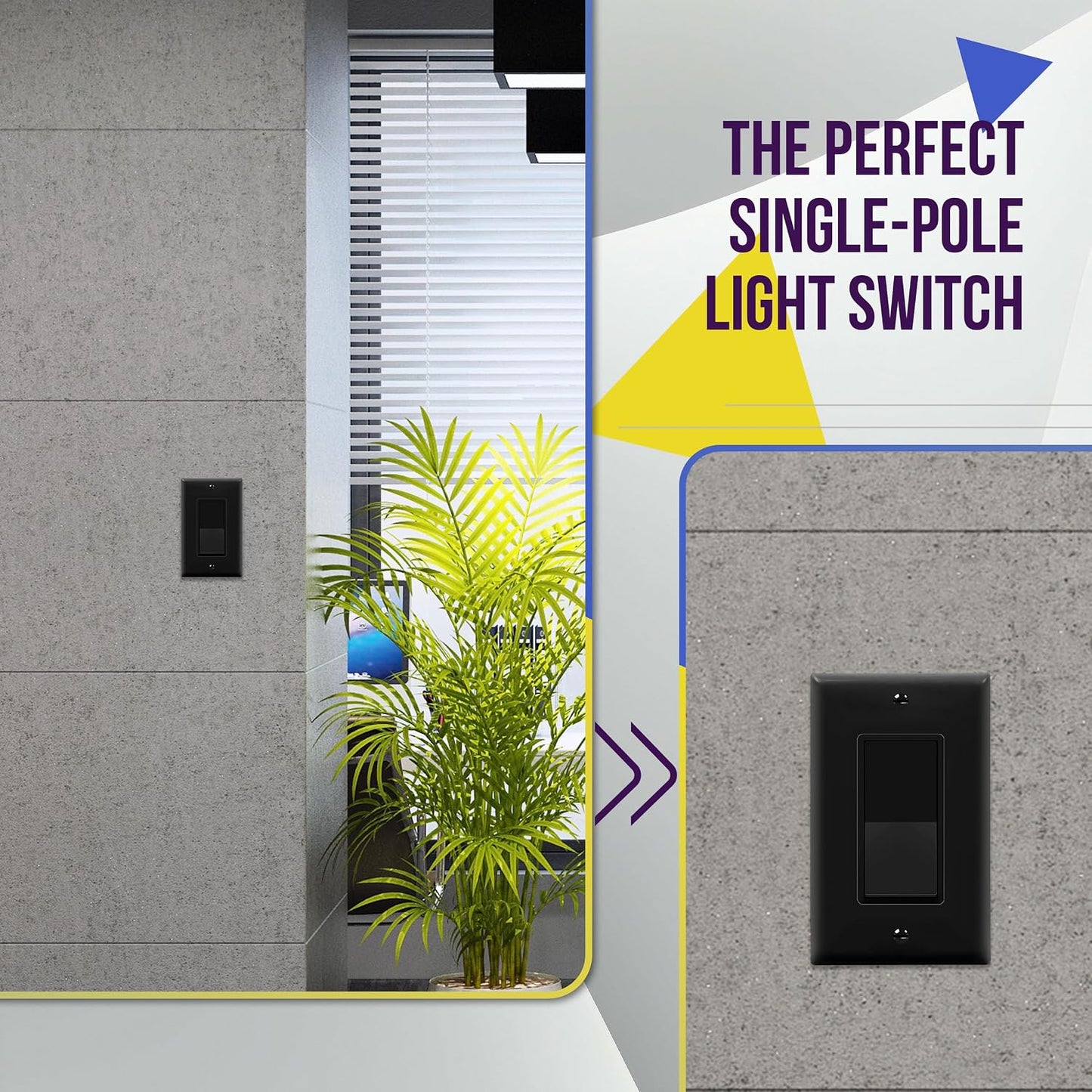 ENERLITES Decorator Paddle Rocker Light Switch with Wall Plate, Gloss Finish, Single Pole, 3 Wire, Grounding Screw