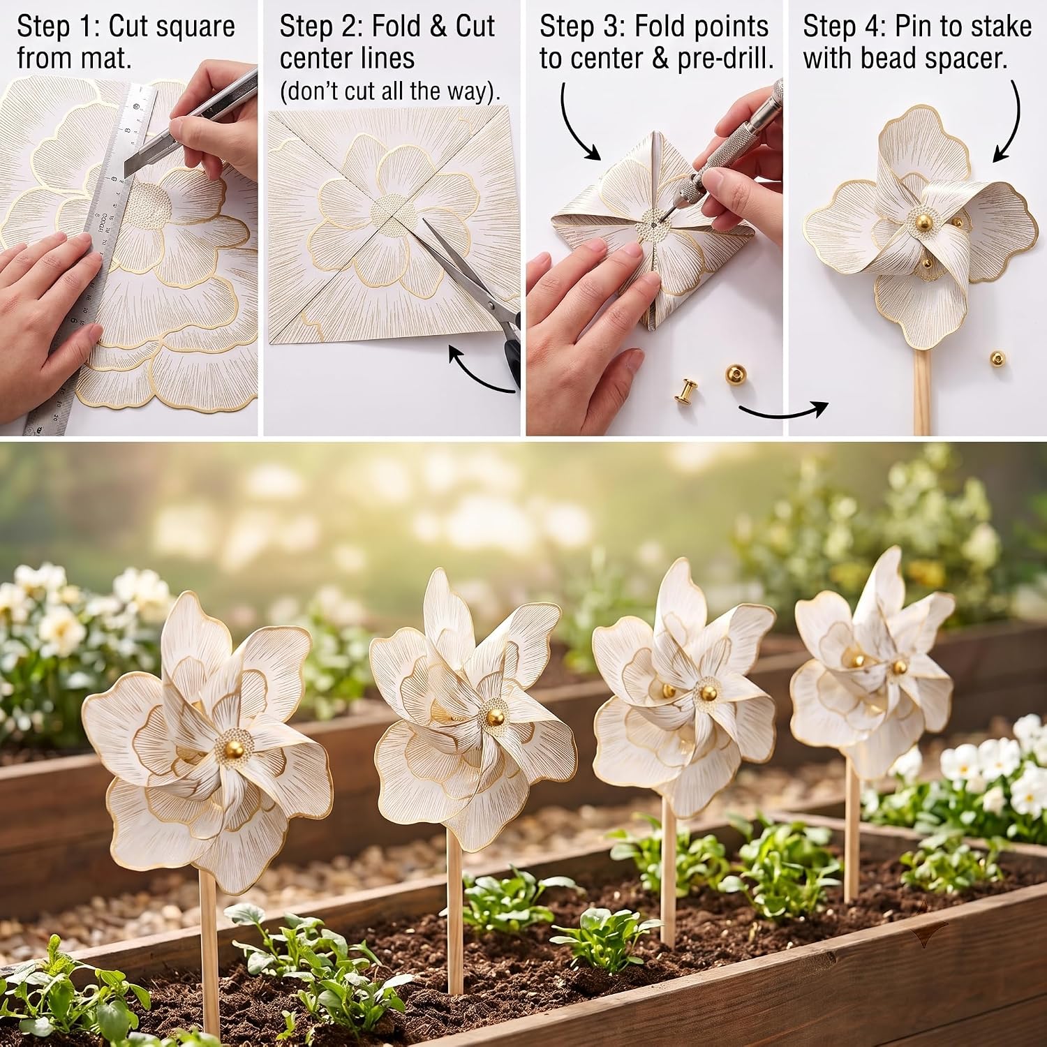 FAVE 12PCS Sparkling Floral Round Placemats Vinyl Gold Placemats | Placemats Set of 12 for Wedding, Banquets, Birthday