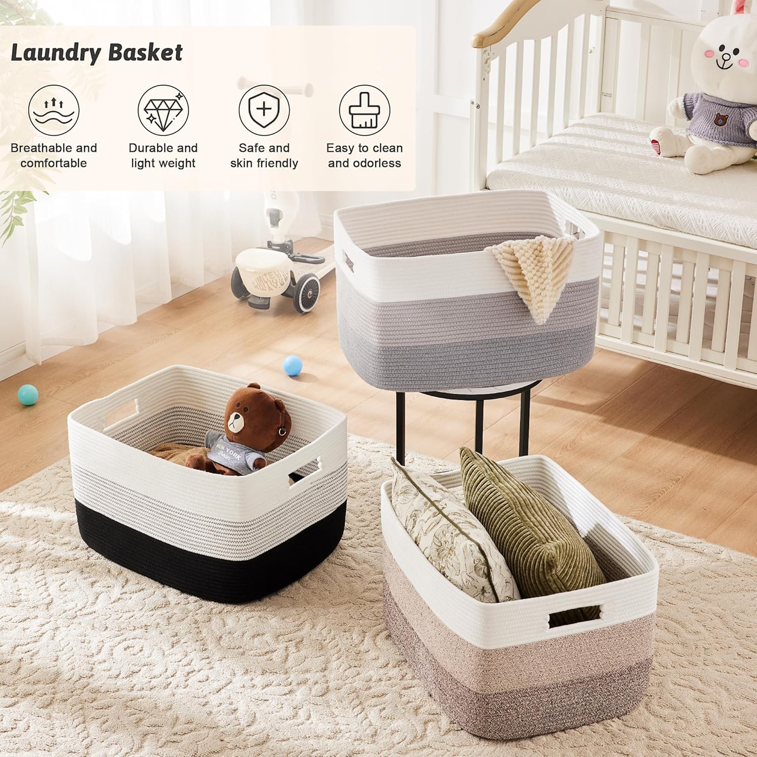 Rectangle Woven Baskets for Storage / Gray / 65L