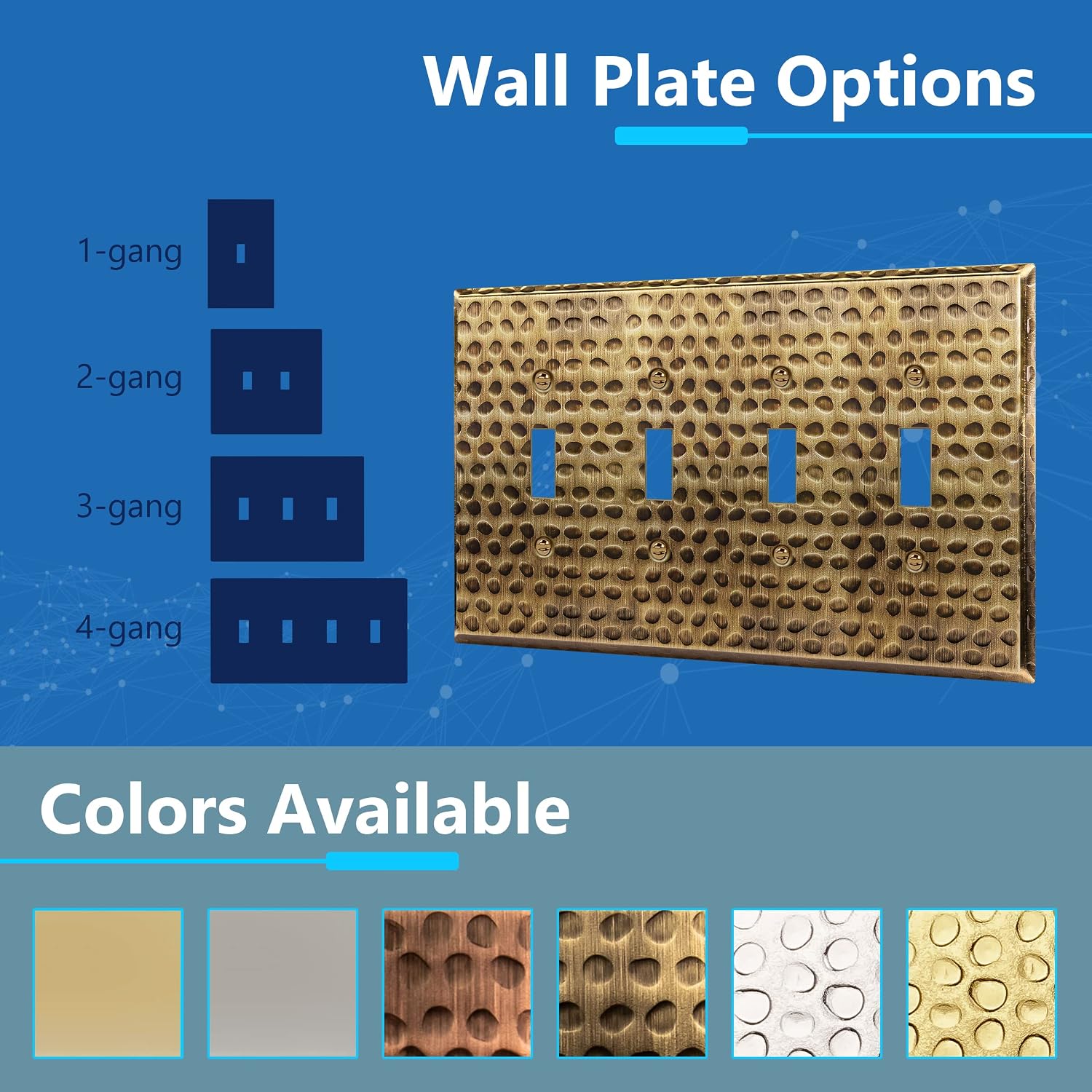 LIDER Toggle Light Switch Metal Wall Plate, Switch Cover, Mid-Size 4-Gang | Corrosion Resistant, Hammered Antique