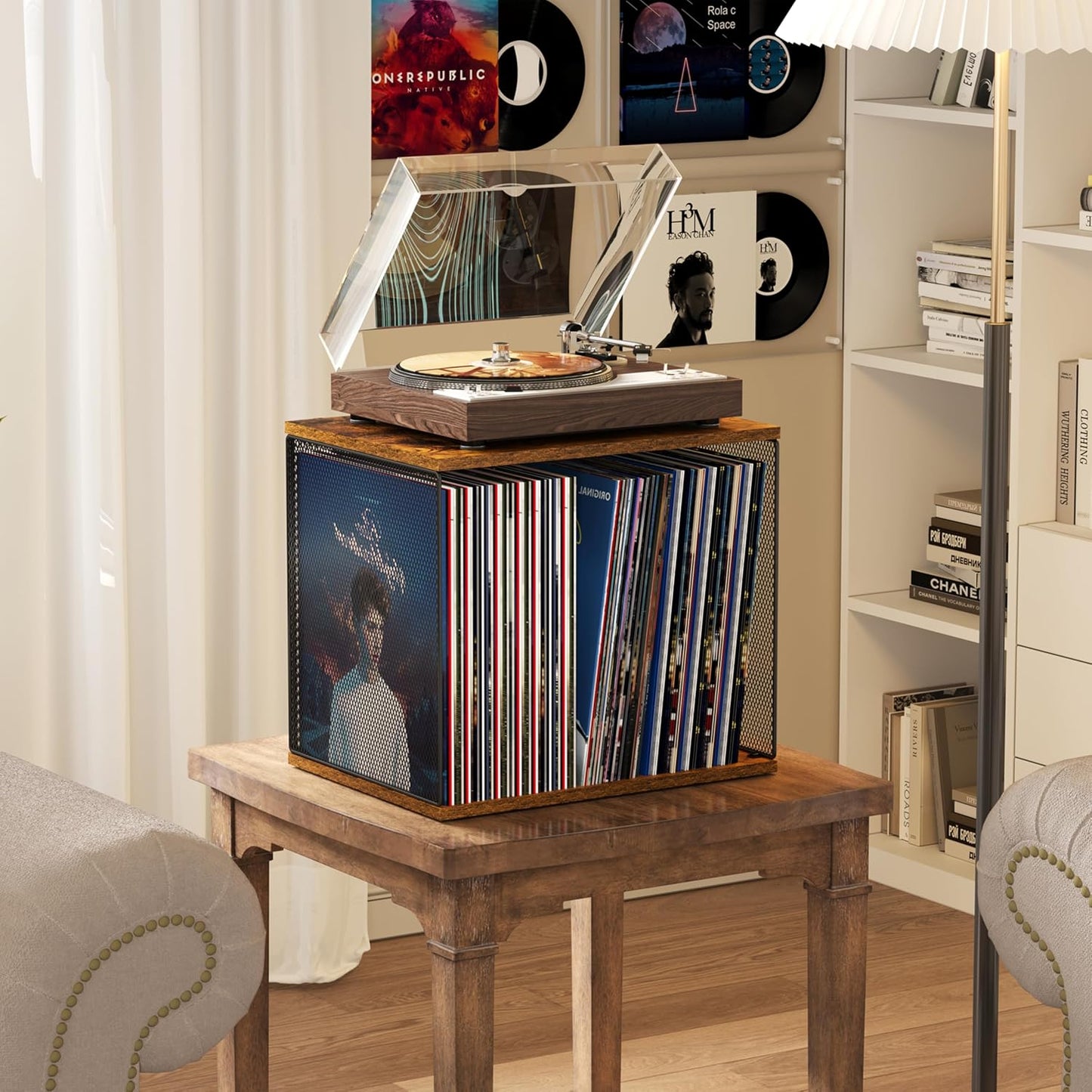 1 Cube Vinyl Record Storage Furniture Wooden Record Holder Shelf Storage | Modular Stackable, 55-70 Vinyl Album