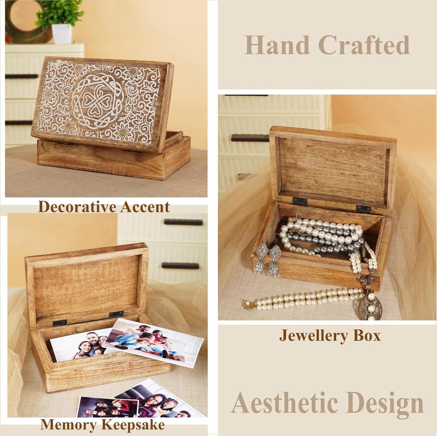 Mango Wood Jewelry Box / Center Flower Des
