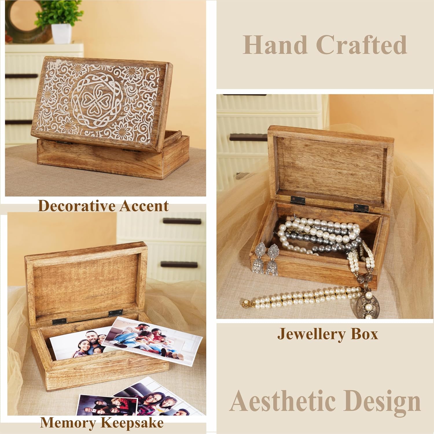 Mango Wood Jewelry Box / Center Flower Des