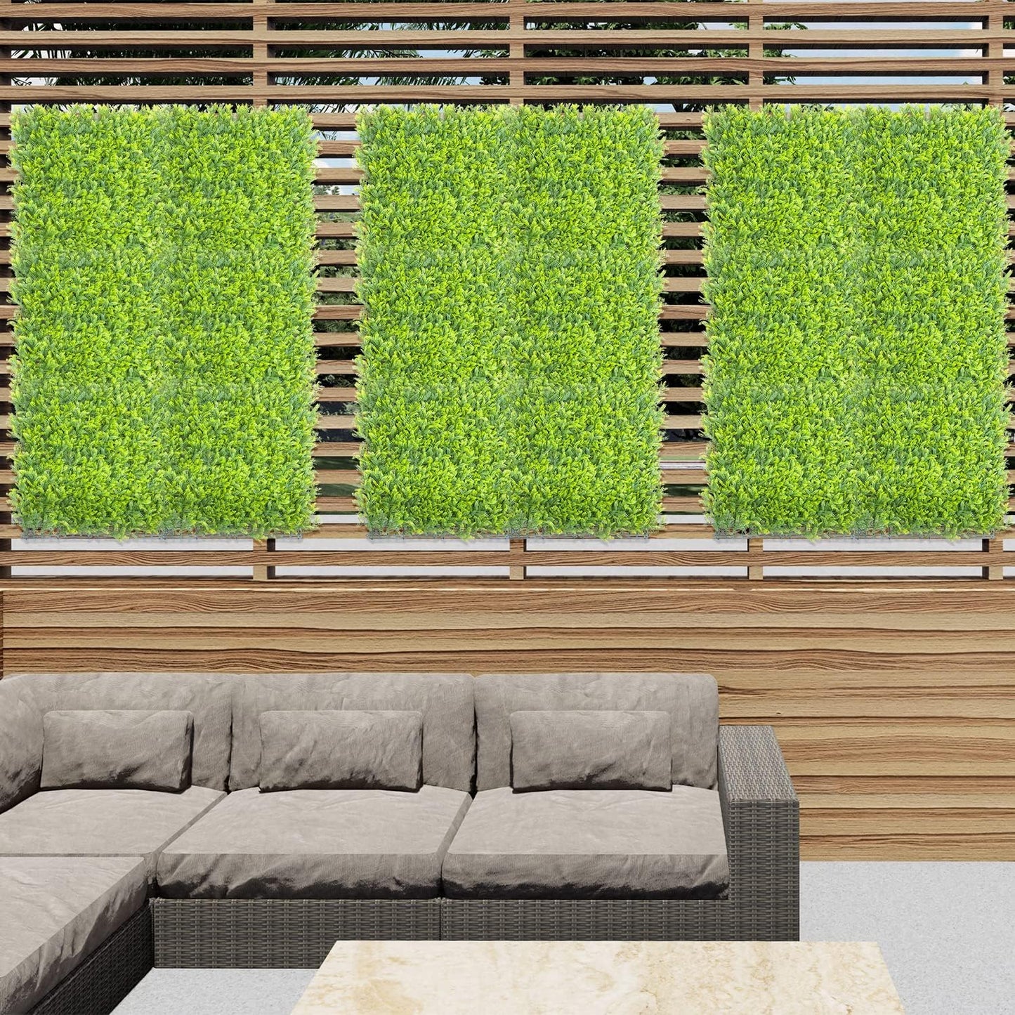 Artificial Plant Fence Panel Faux Leaves Grass Wall Privacy / 20 x 20 / Mimose Leaves / Set of 6