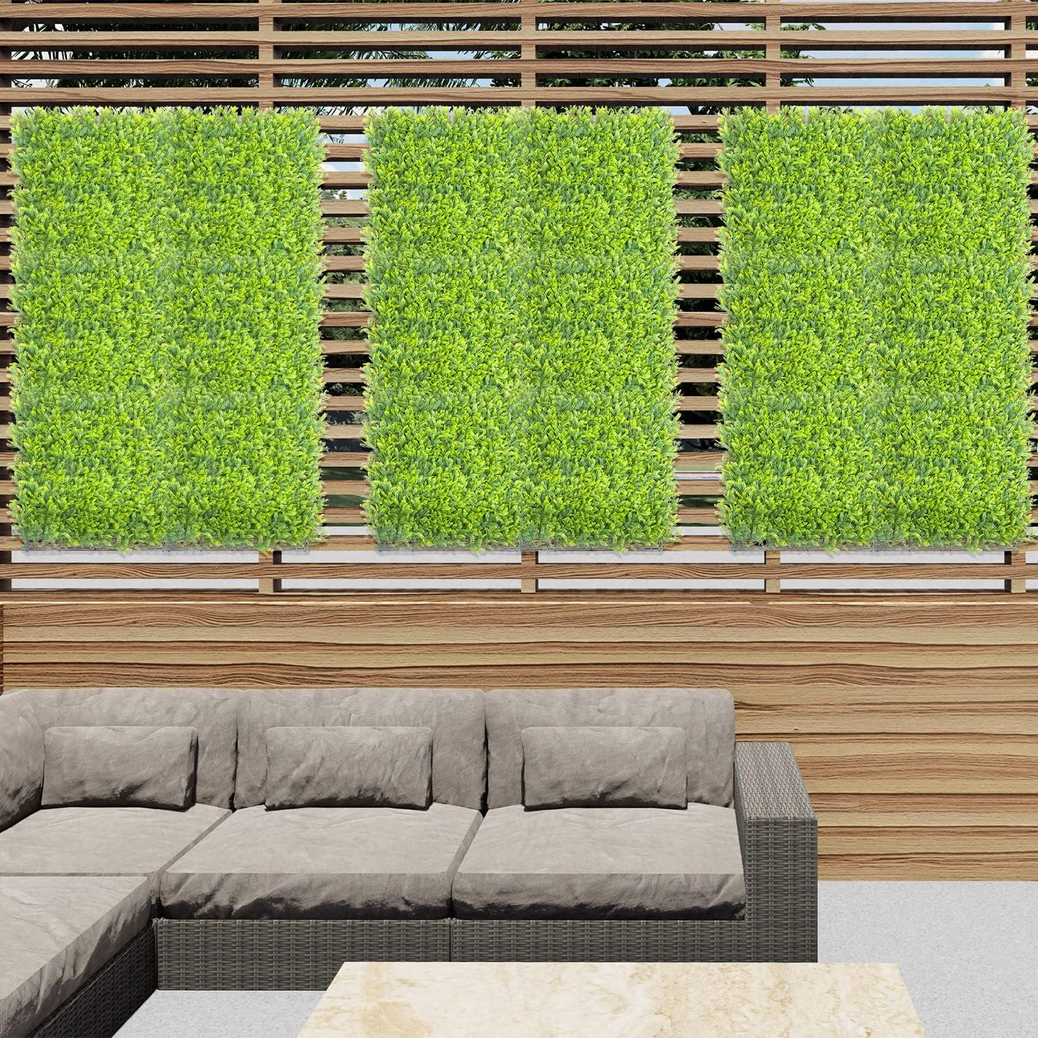 Artificial Plant Fence Panel Faux Leaves Grass Wall Privacy / 20 x 20 / Mimose Leaves / Set of 6