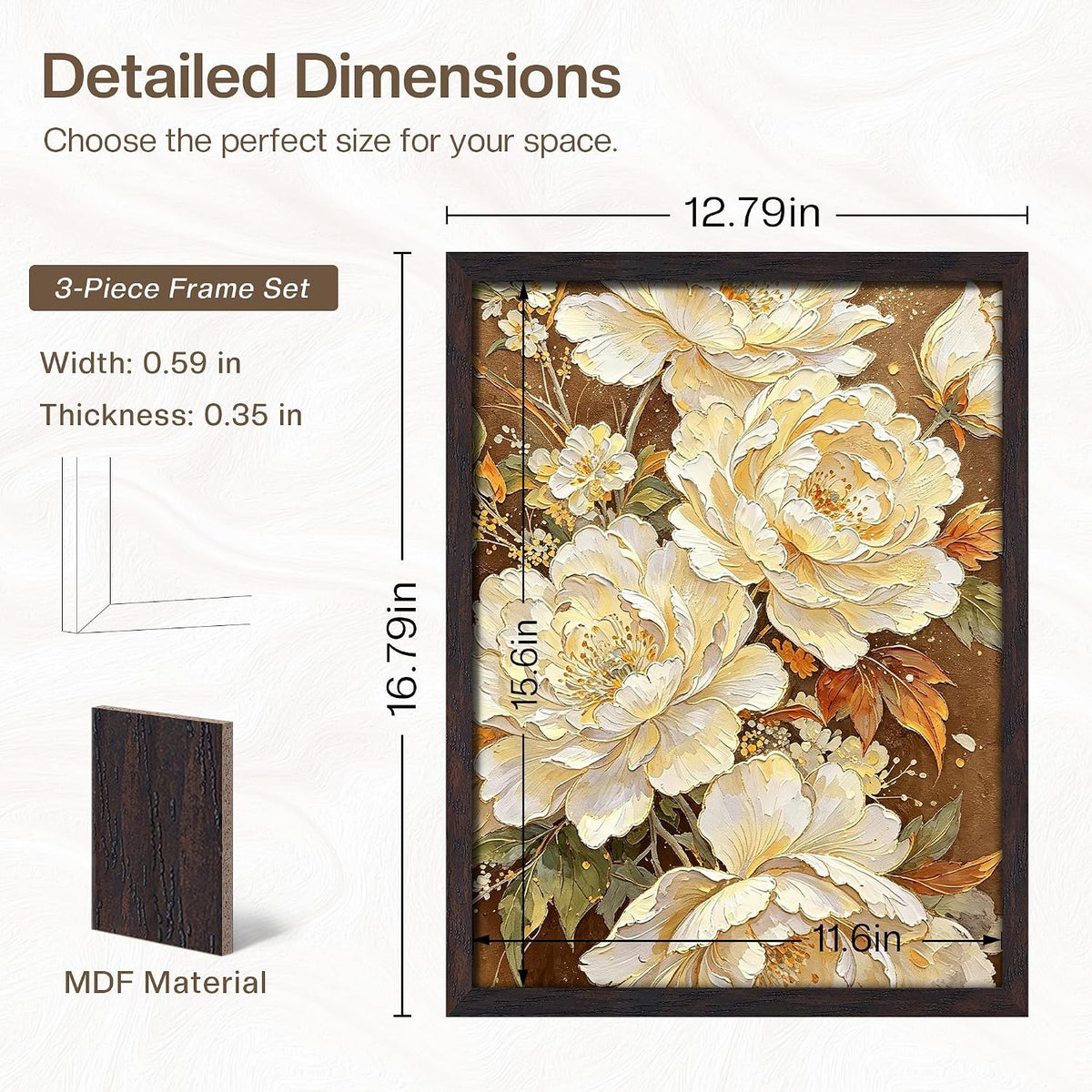 12x16 Picture Frame 3 Pack, Wall Mount Display, Walnut Wood Grain | Fits 12x16 Photos or Posters, Shatterproof Cover