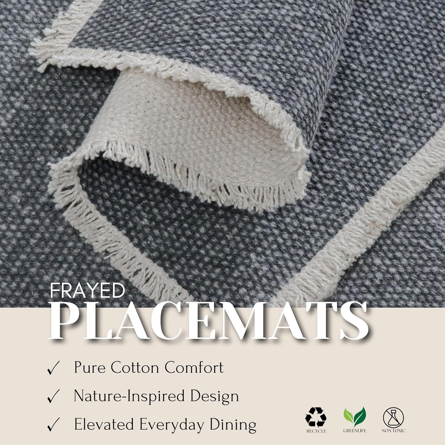 Hausattire Cotton Frayed Placemats Set of 6 Dining Table 13x19 Inch | Rustic Boho Washable Easter Placemat for Outdoor