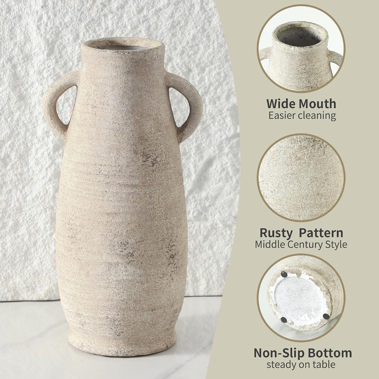 Ceramic Rustic Farmhouse Vase / 203-1-12in / White / 12 Inch